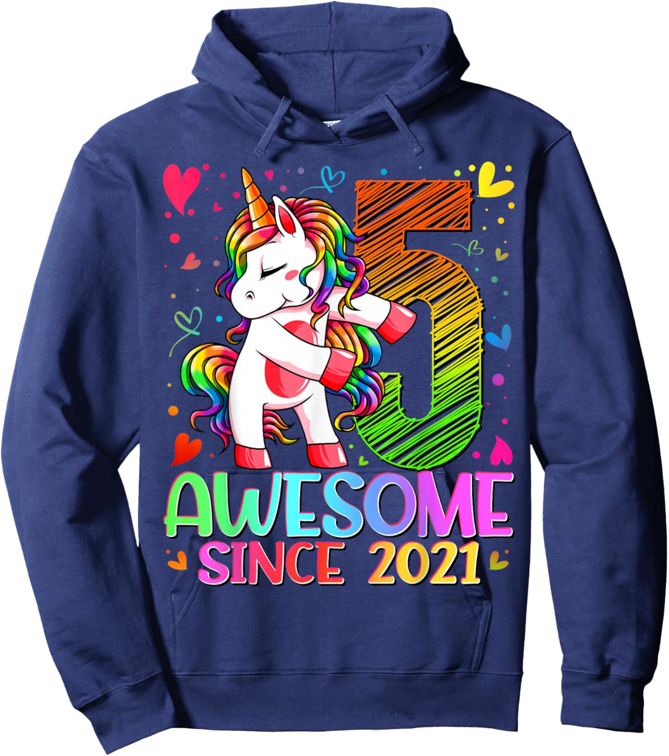 5th Birthday Shirt Girl 5 Year Old Gifts 5 Birthday Girl Hoodie - Hoodie | Navy