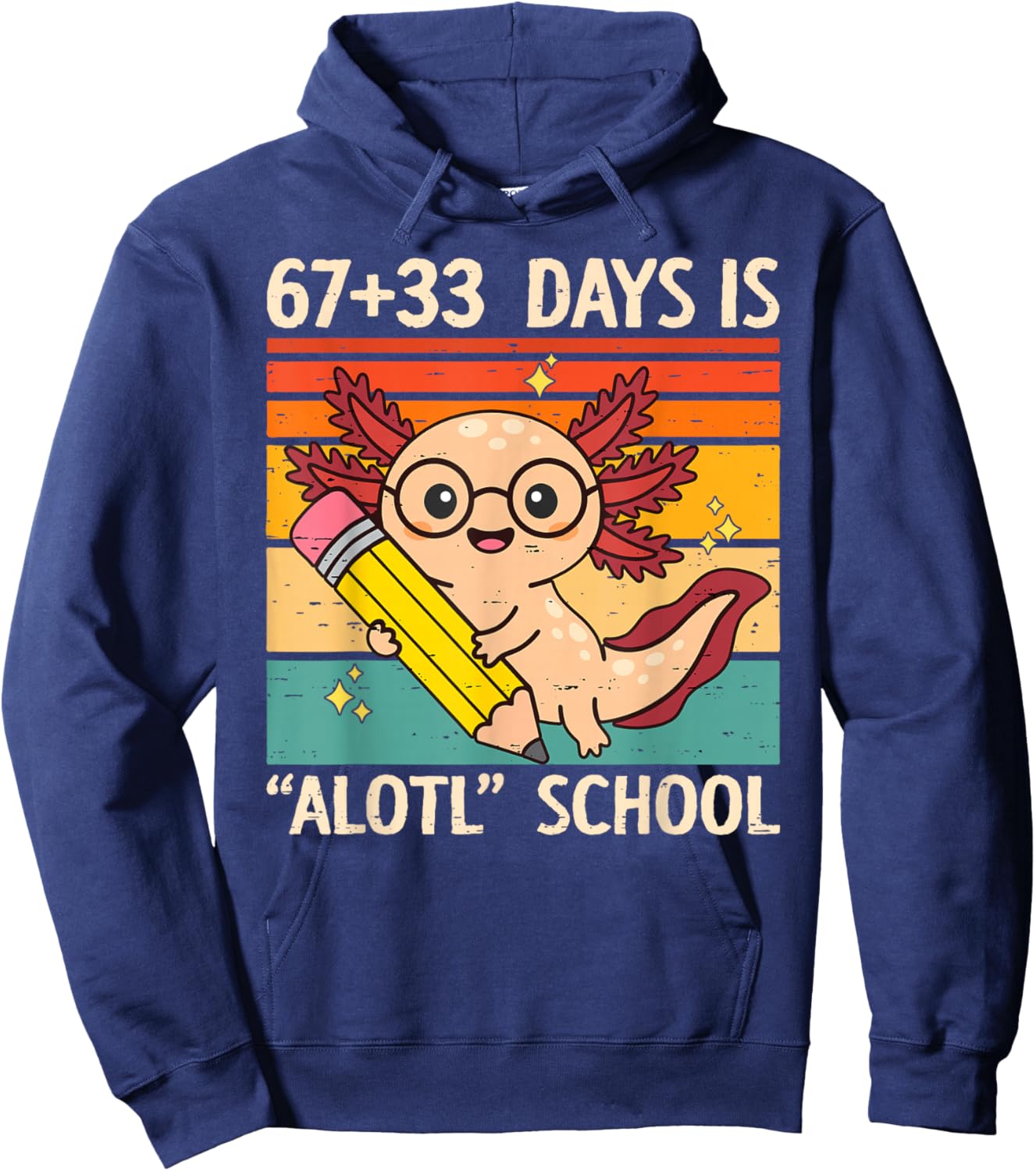67+33 Days is Alotl School Axolotl 100 Days of School Kids Hoodie - Hoodie | Navy