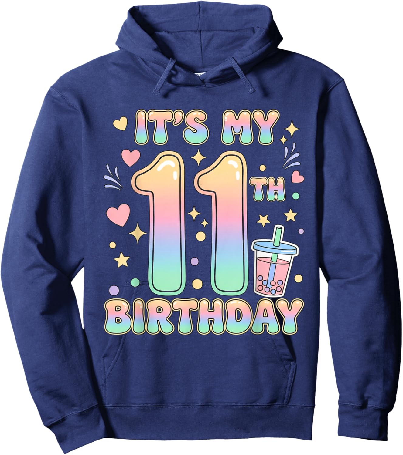 It's My 11th Birthday Bubble Boba Tea Party 11 Year Old Girl Hoodie - Hoodie | Navy