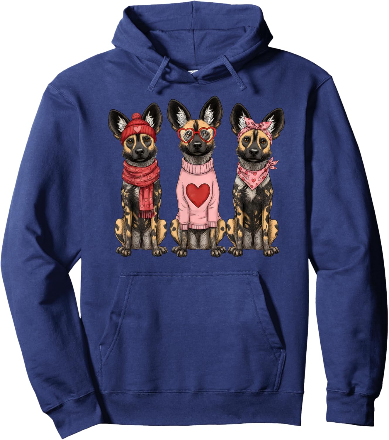 Retro African Wild Dog Cute Valentine Hoodie - Hoodie | Navy