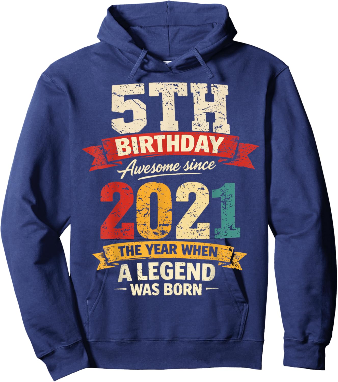 5 Year Old Vintage Awesome Since 2021 5th Birthday Hoodie - Hoodie | Navy