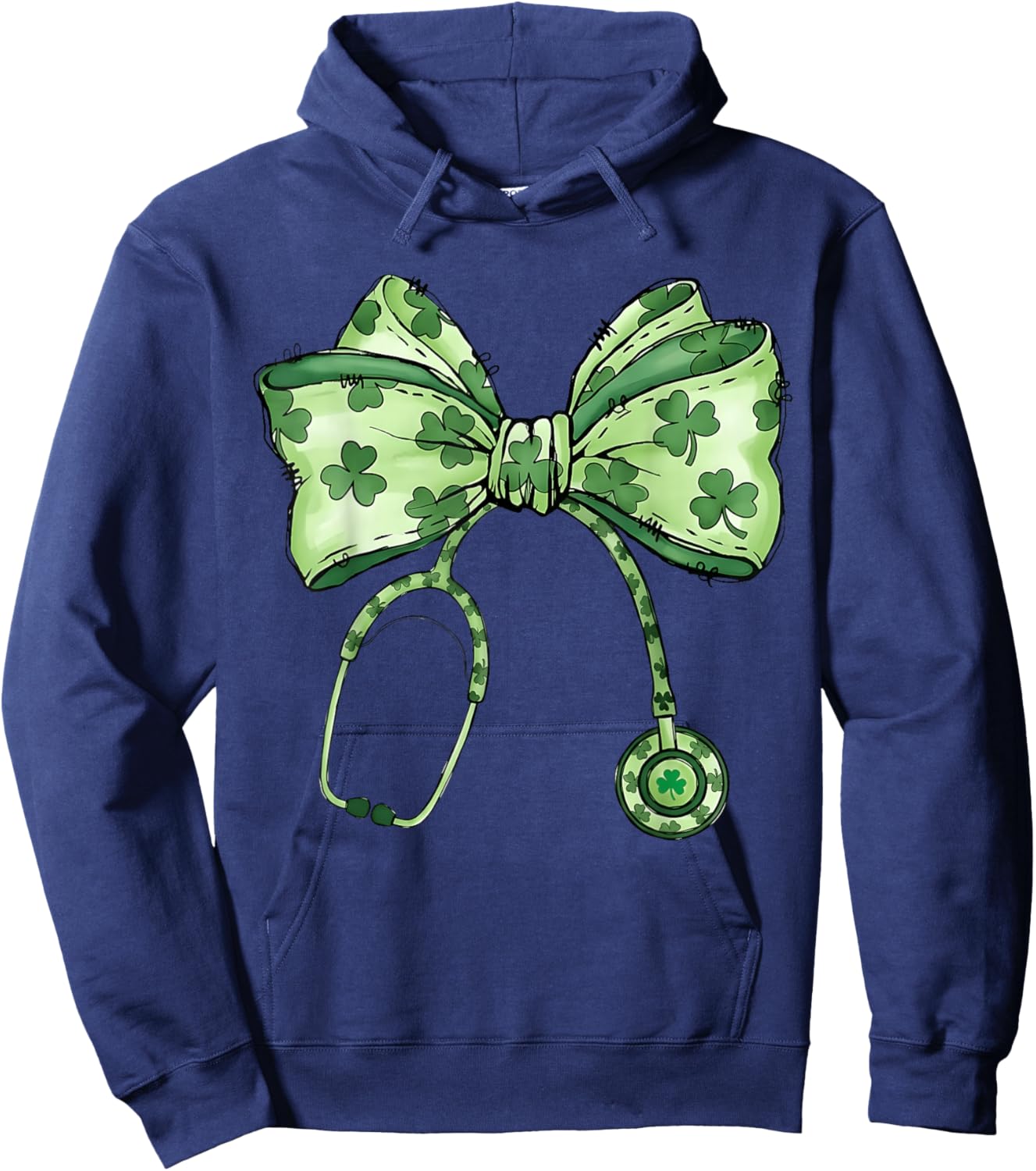 Saint Patrick's Day Nurse Shamrock Bow Stethoscope Women Hoodie - Hoodie | Navy