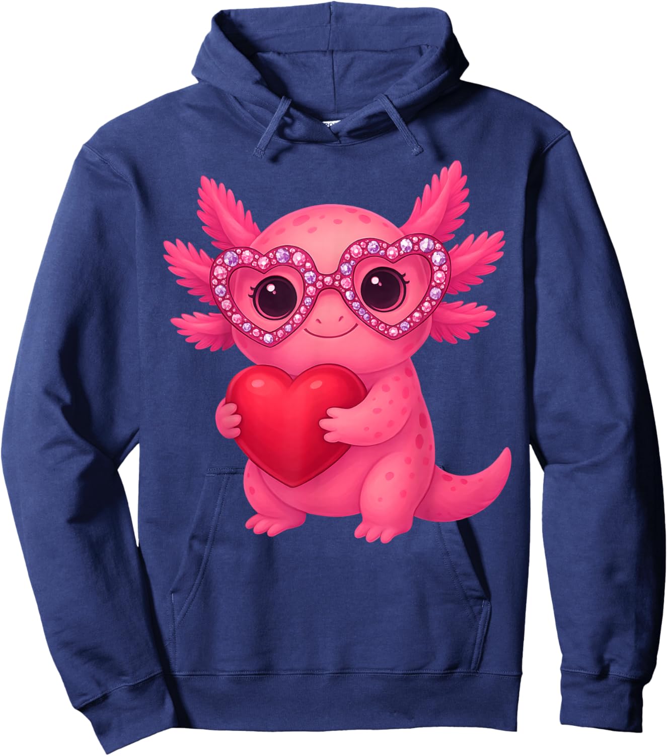 Valentine Cute Pink Axolotl Lovers Heart Girl Women Kid Hoodie - Hoodie | Navy
