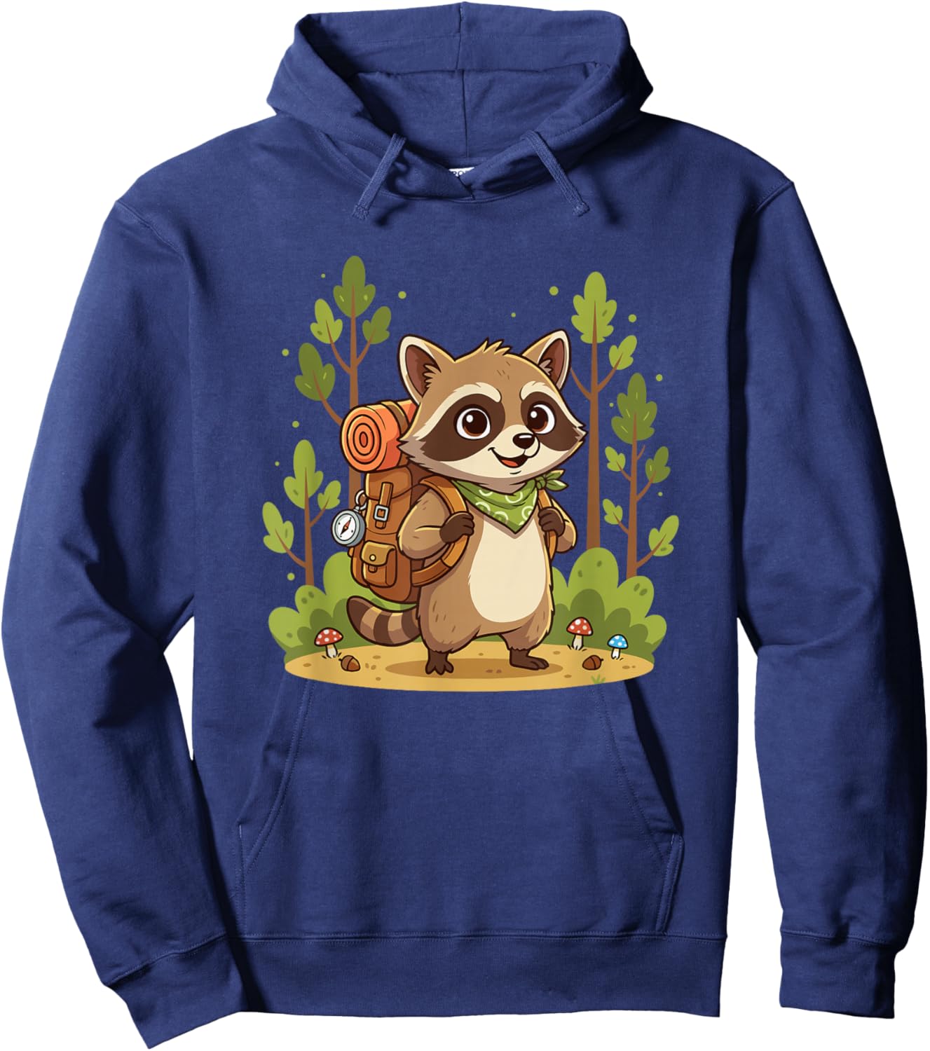 Cute Raccoon Backpacker Forest Camping Kids Hoodie - Hoodie | Navy