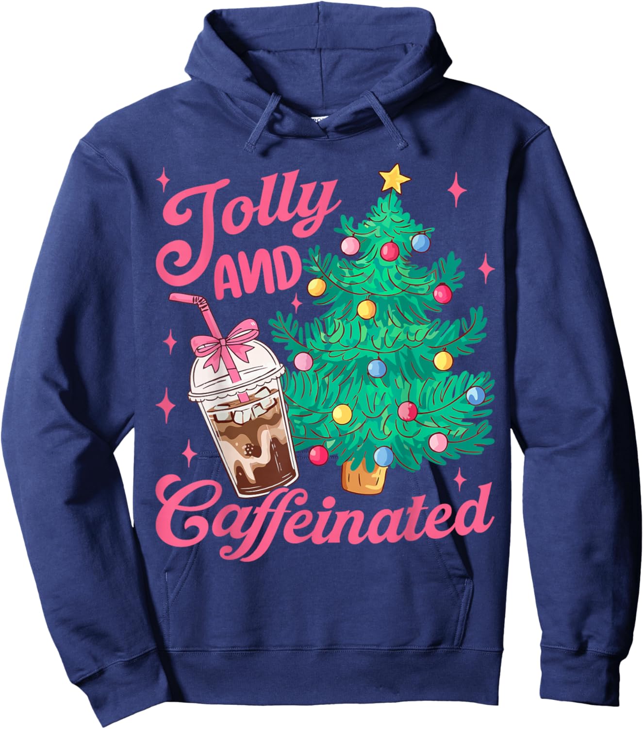 Jolly and Caffeinated Tis The Season Coffee Lover Christmas Hoodie - Hoodie | Navy