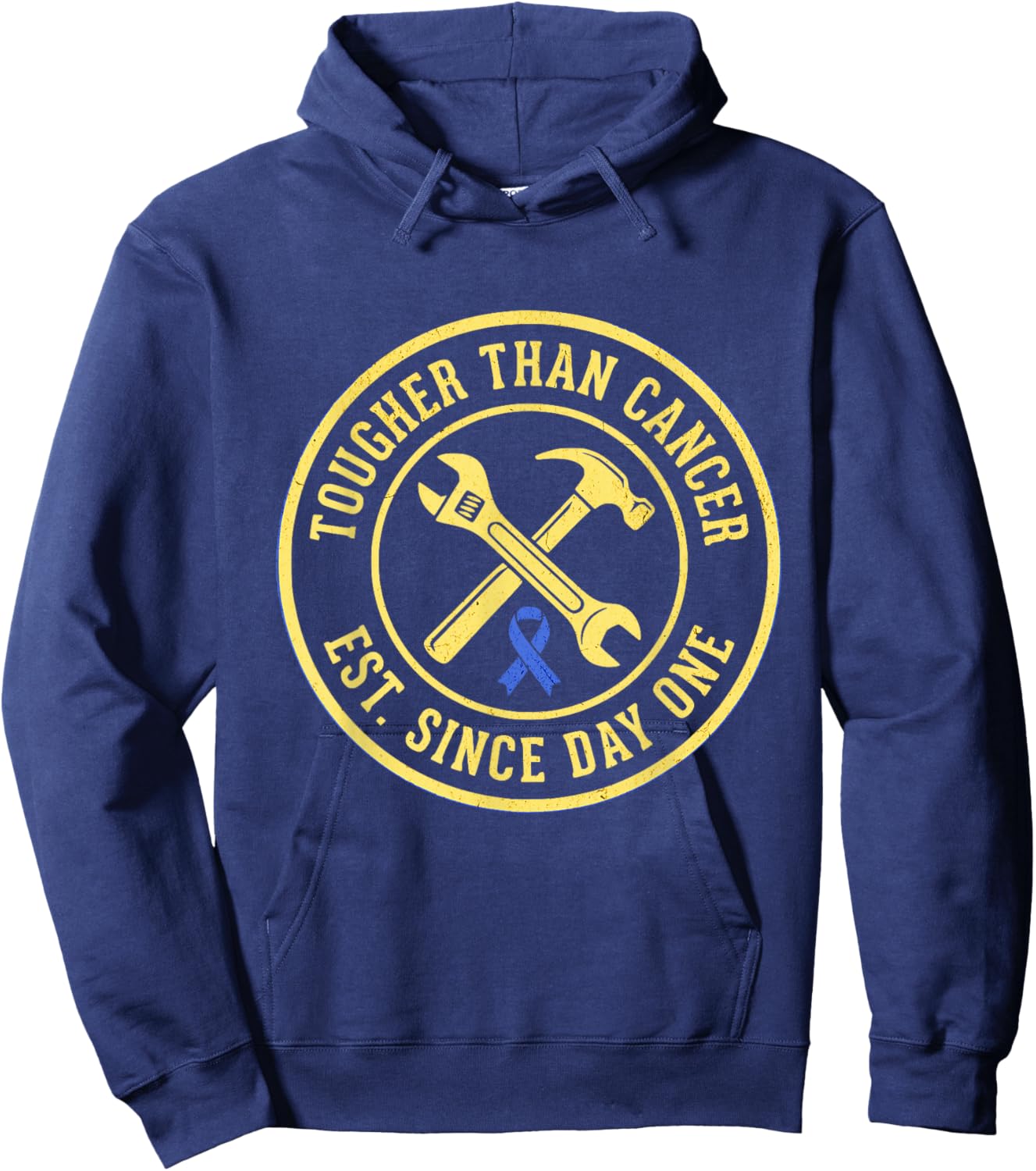 Tougher Than Cancer Blue Ribbon Mechanic Hoodie - Hoodie | Navy