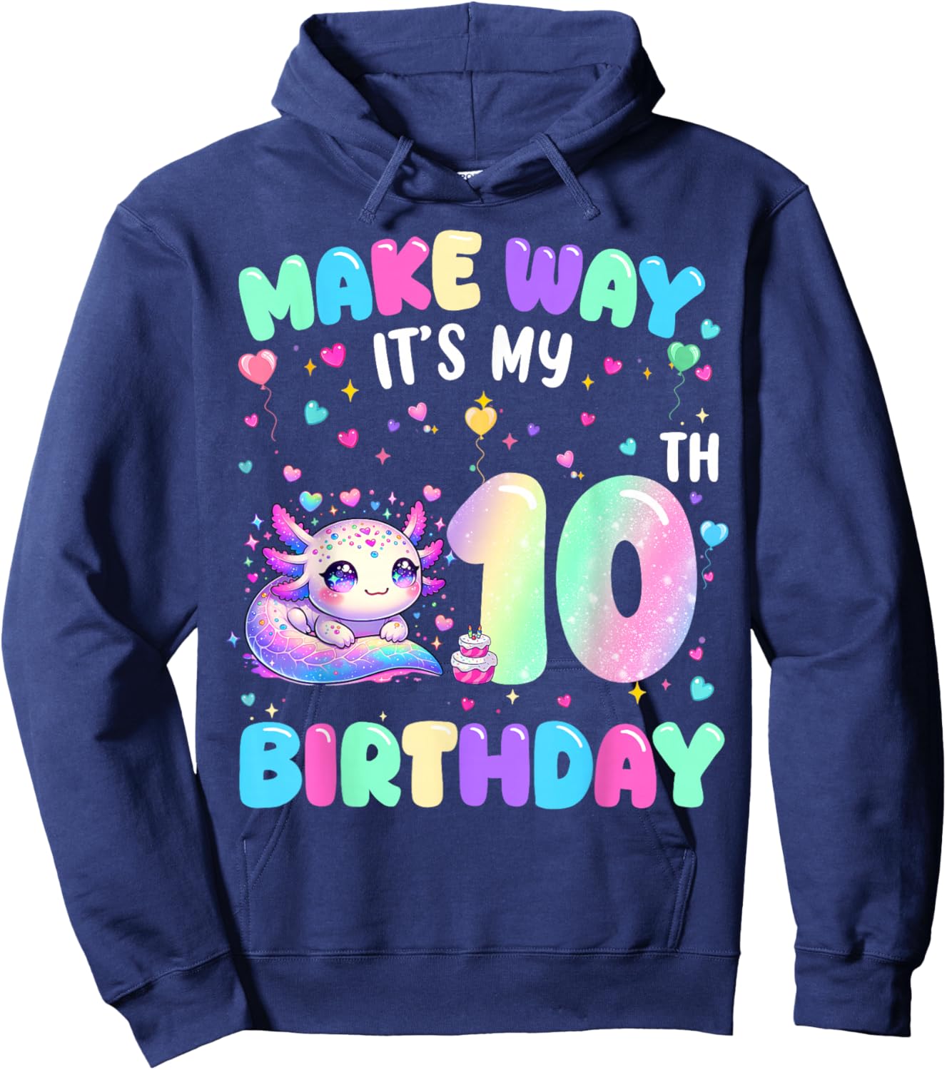 It's My 10th Birthday Girl Cute Axolotl 10 Year Old Kids Hoodie - Hoodie | Navy