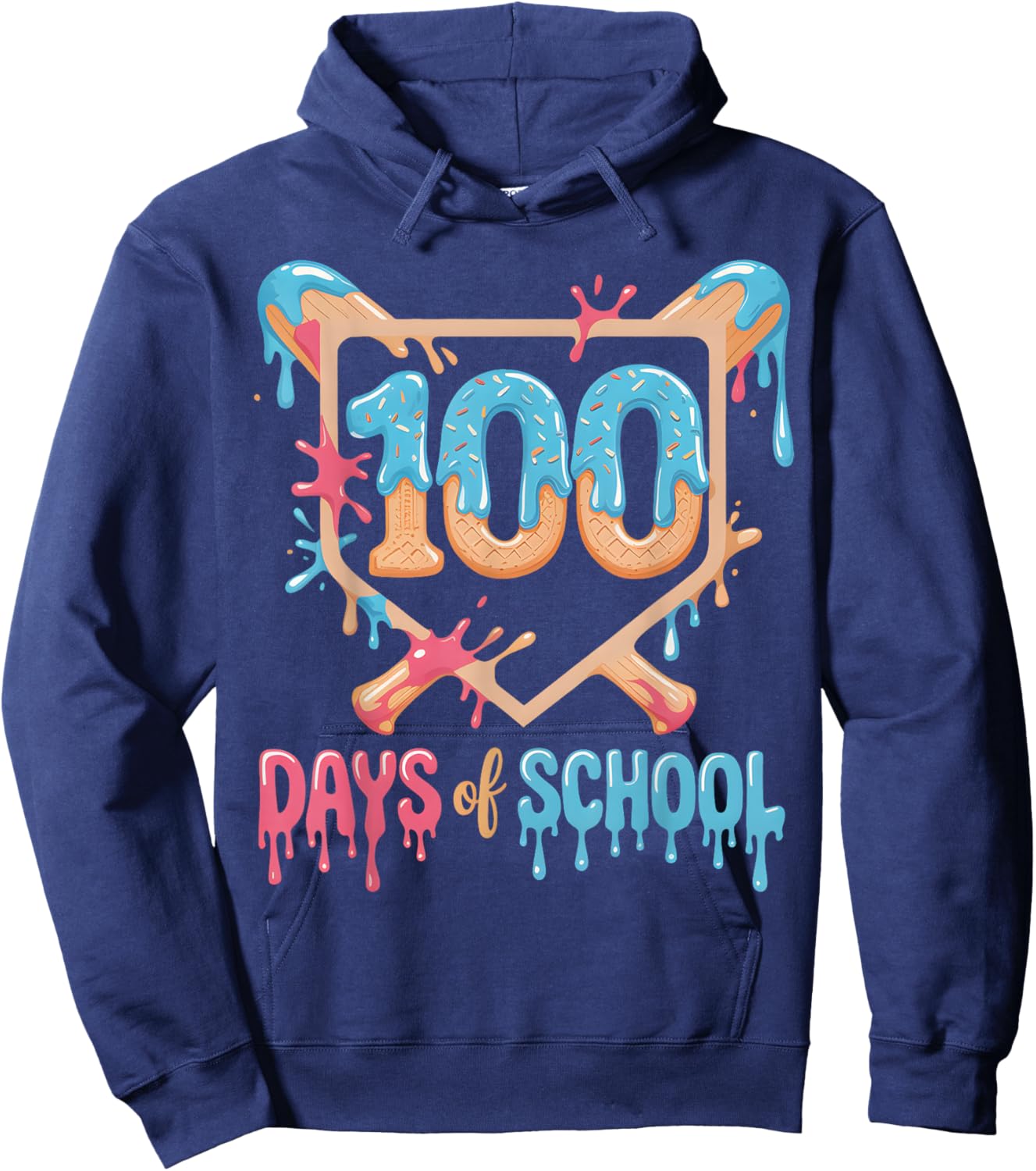 100 Days of School Baseball Drip 100 Days of School Hoodie - Hoodie | Navy