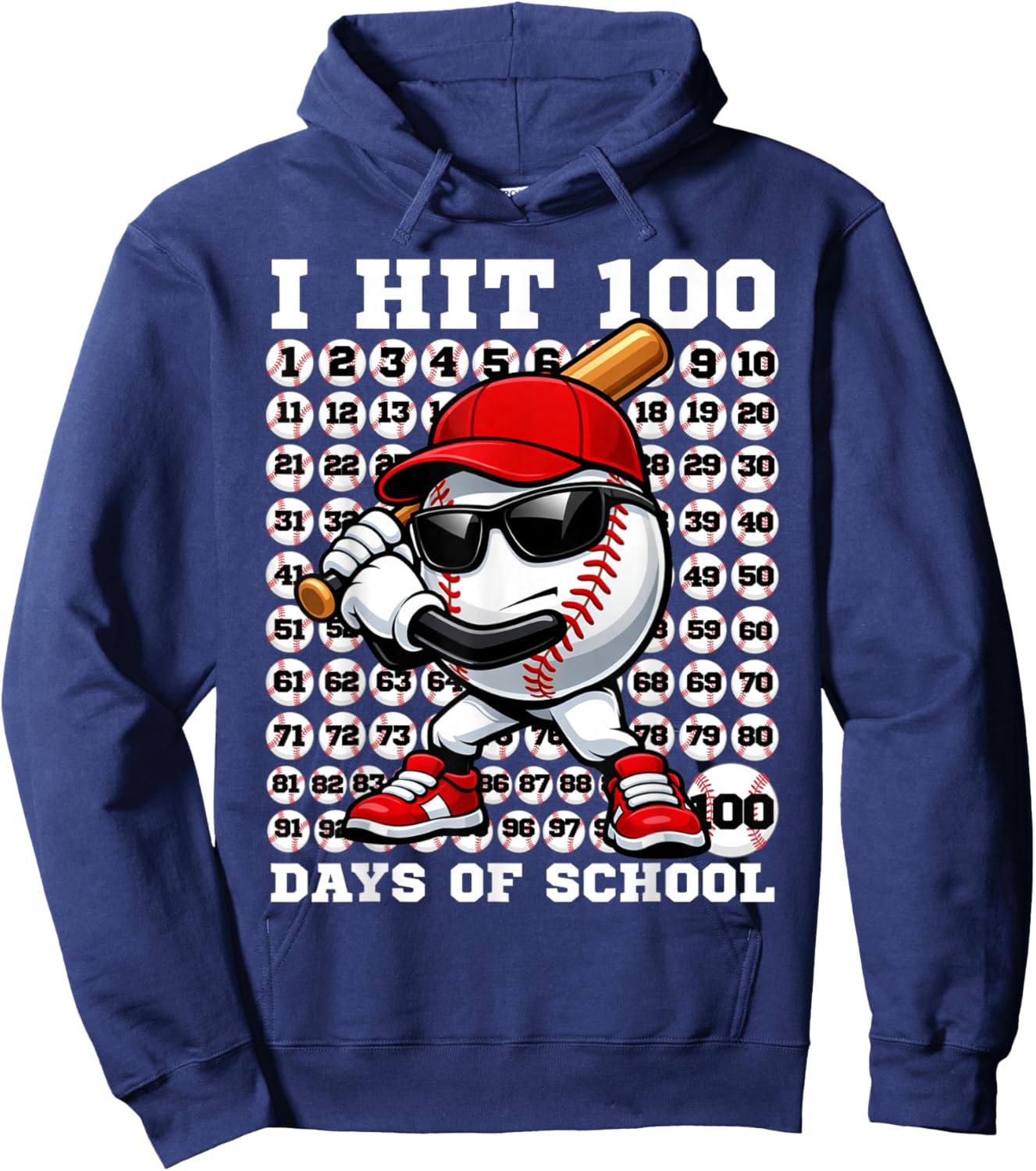 100 Days of School Retro Baseball Sport for Boys Teachers Hoodie - Hoodie | Navy