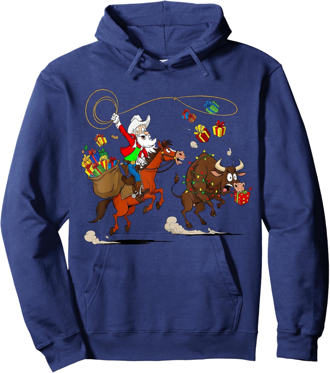 Funny Cowboy Santa Christmas Holiday Western Style Gifts Hoodie - Hoodie | Navy