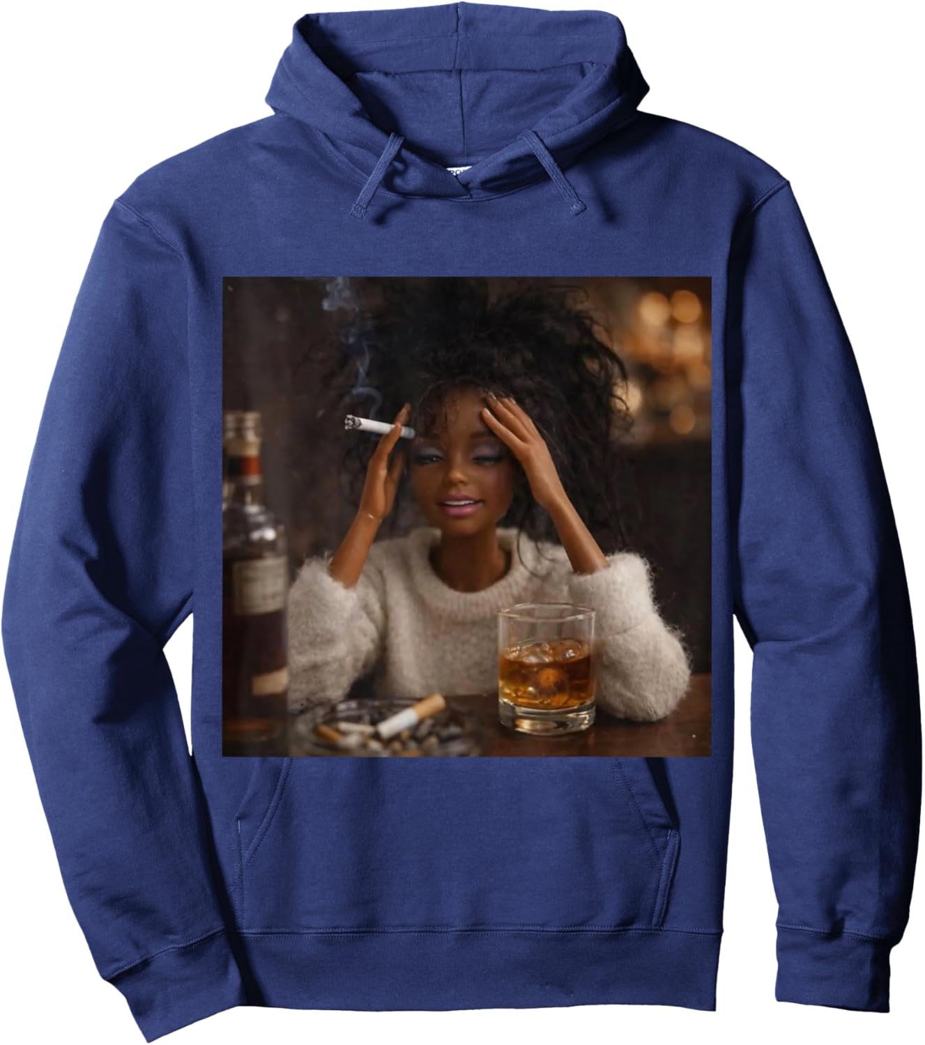 Funny Distressed Doll Face Meme Smoking Sarcastic Humor Gift Hoodie - Hoodie | Navy