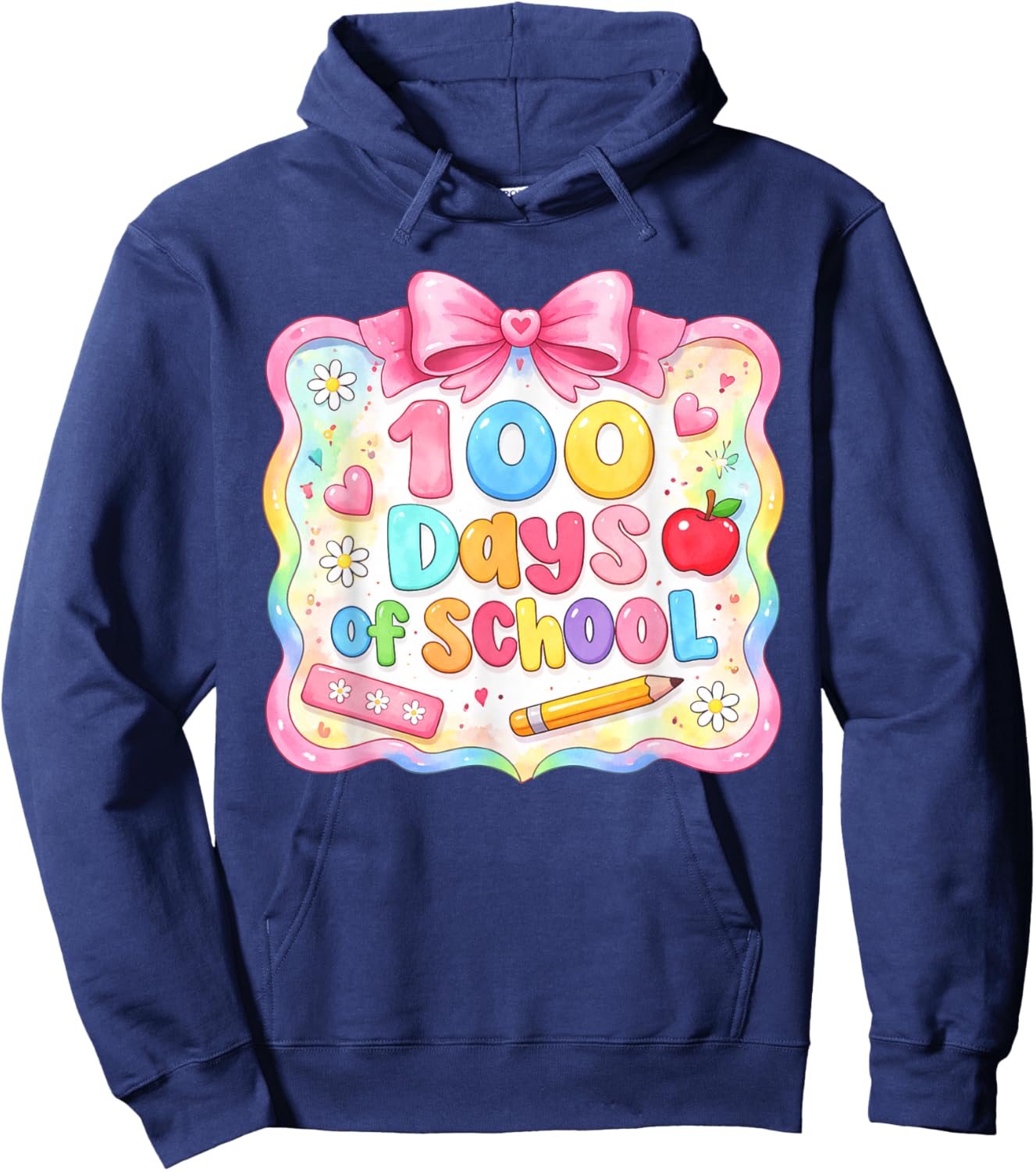 Preppy 100 Days of School Girl Kids Cute 100th Day of School Hoodie - Hoodie | Navy