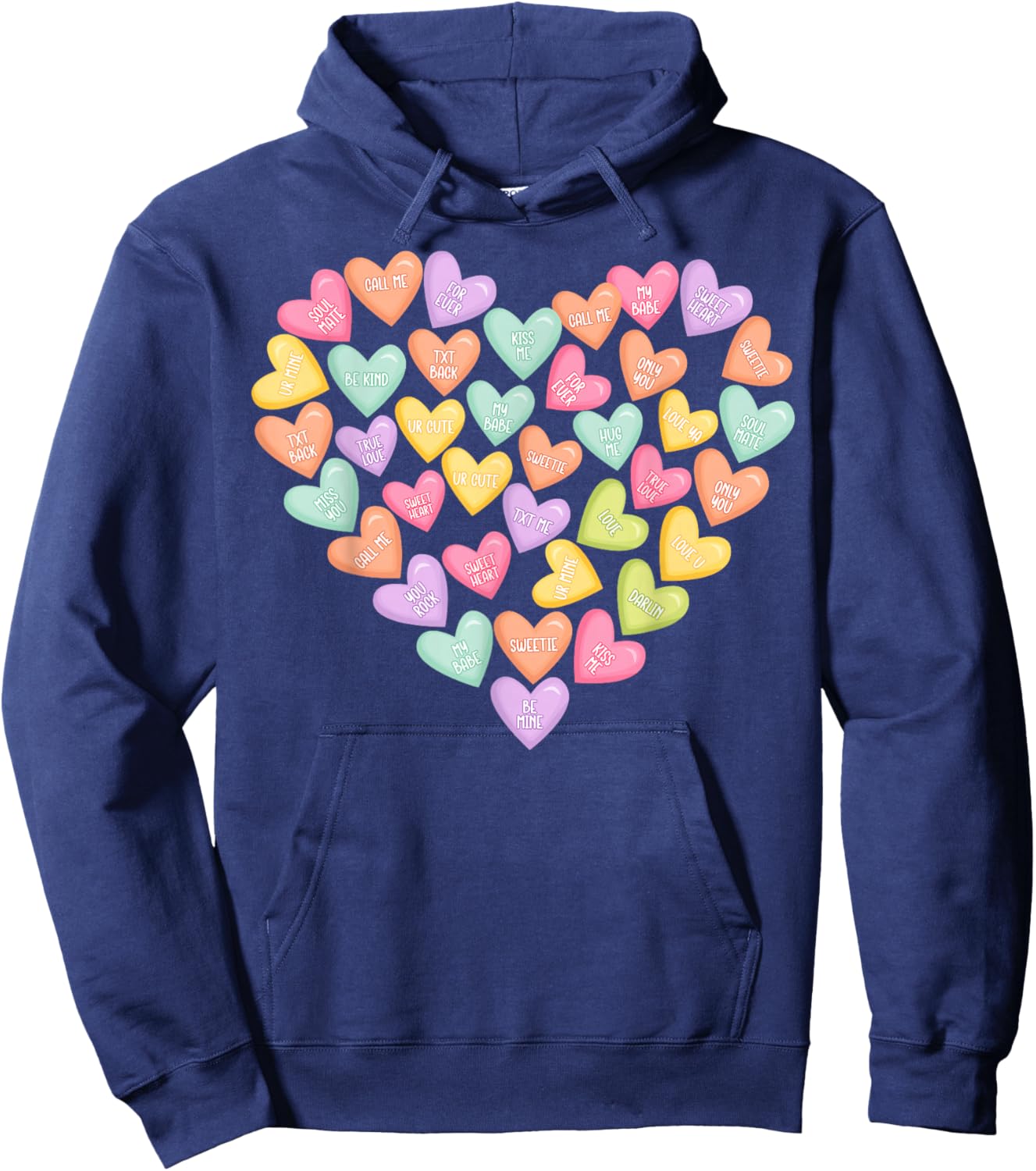 Cute Heart Candy Coversation Valentines Outfit Girl Women Hoodie - Hoodie | Navy
