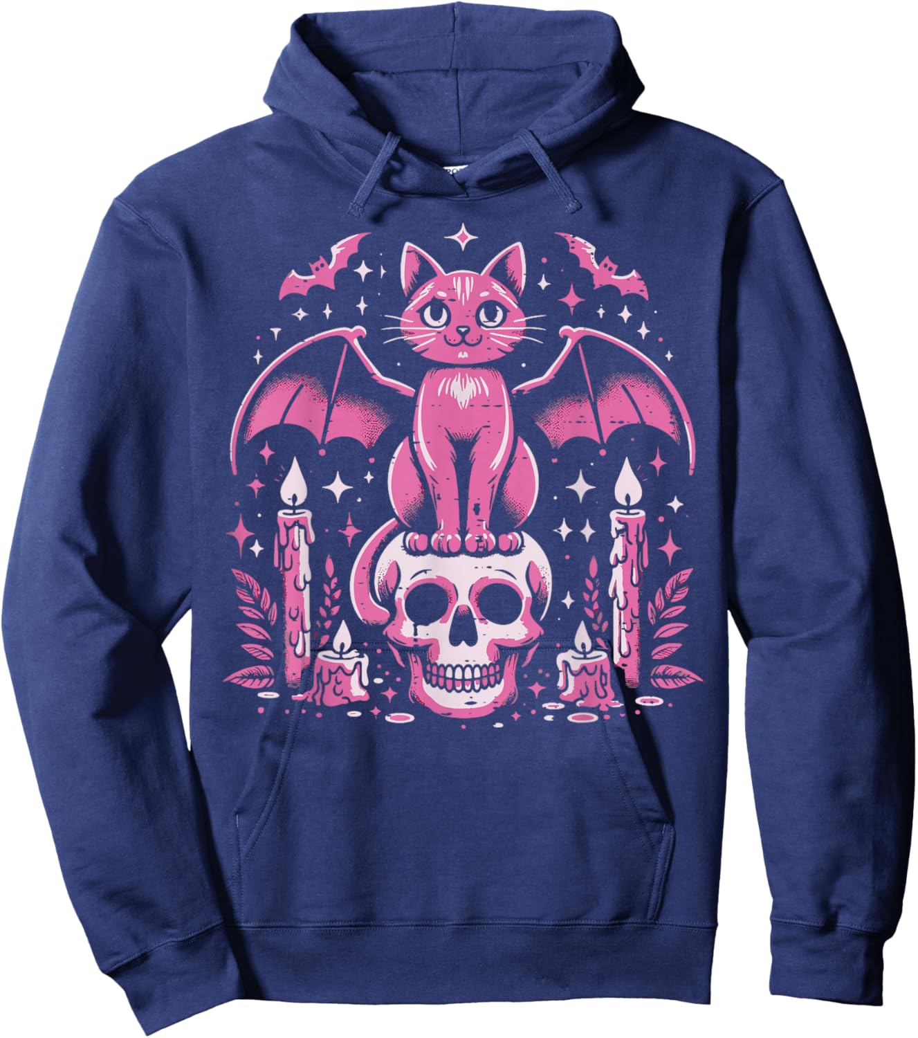 Cat Bat On Skull Halloween Costume Goth Women Girls Kids Hoodie - Hoodie | Navy