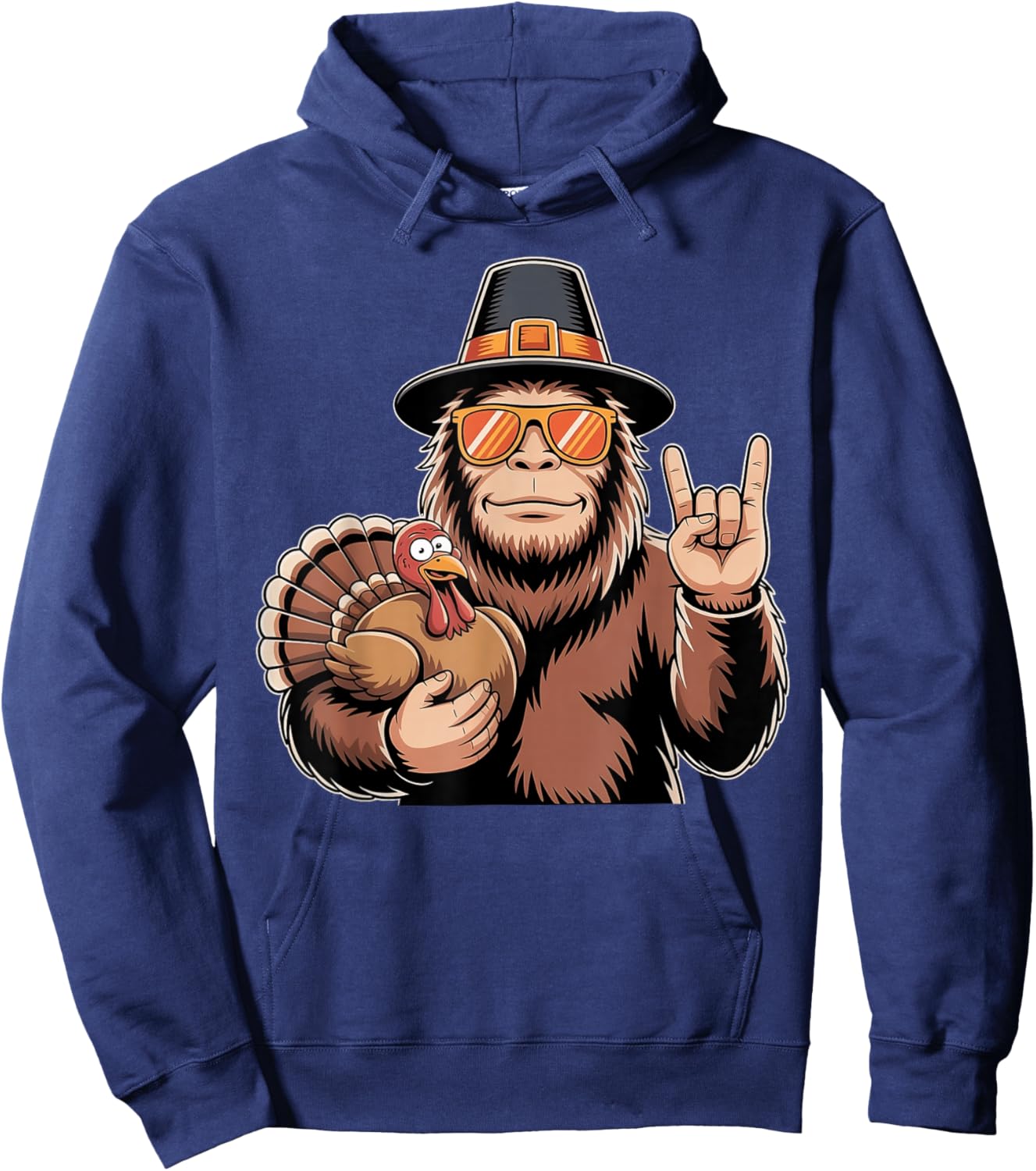 Thanksgiving Bigfoot Turkey Rock n Roll Bigfoot Sasquatch Hoodie - Hoodie | Navy