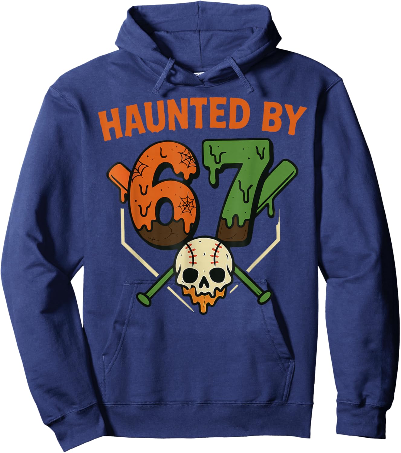 67 Halloween Meme 6 7 Numbers Six Seven Baseball Skeleton Hoodie - Hoodie | Navy