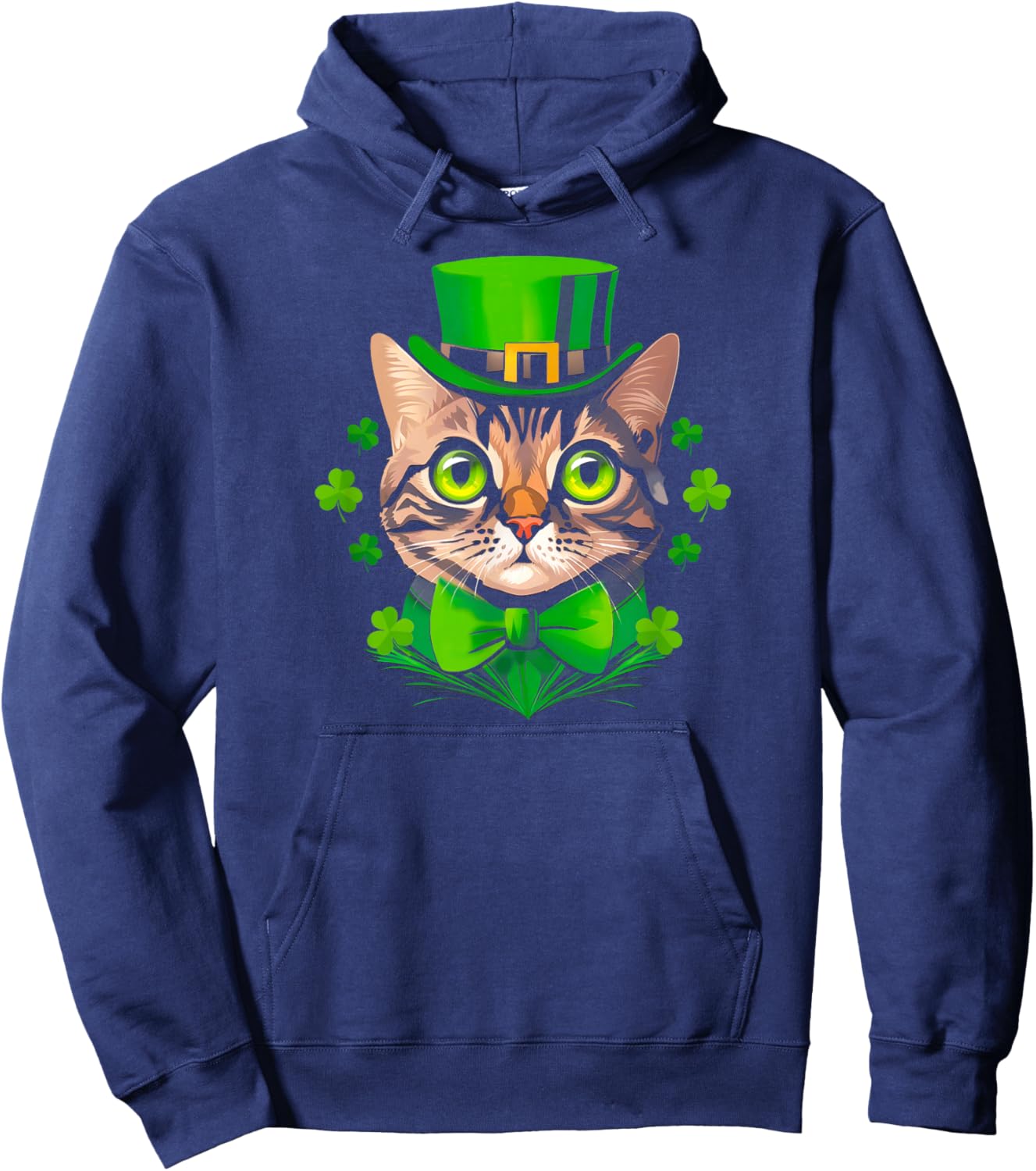 St Patricks Day Shamrock Cat Saint Pattys Women Girls Kids Hoodie - Hoodie | Navy