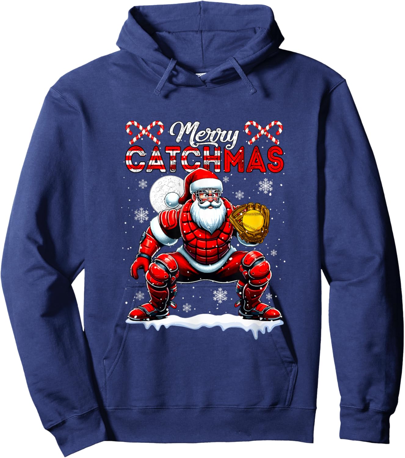 Merry Christmas Catcher Costume Playing Softball Player Team Hoodie - Hoodie | Navy