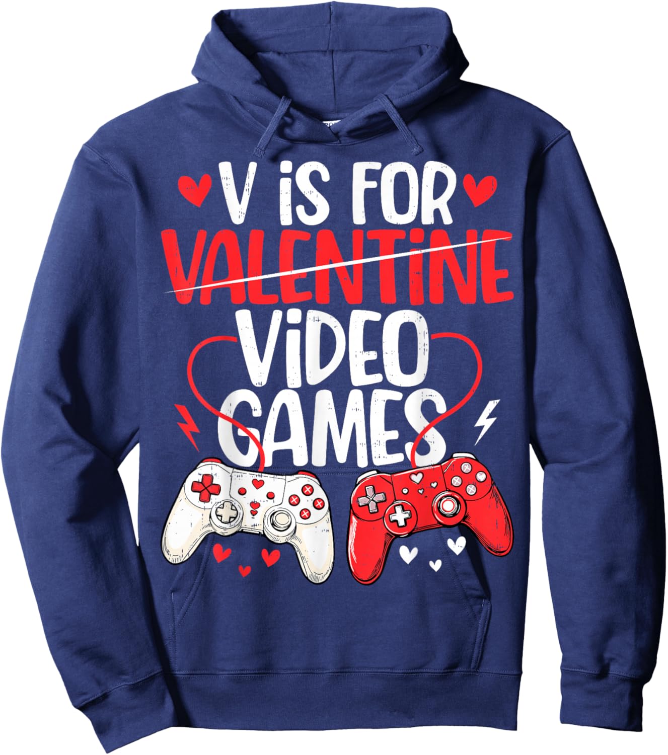 V is for Video Games Funny Valentines Gamer Boy Men Kids Hoodie - Hoodie | Navy