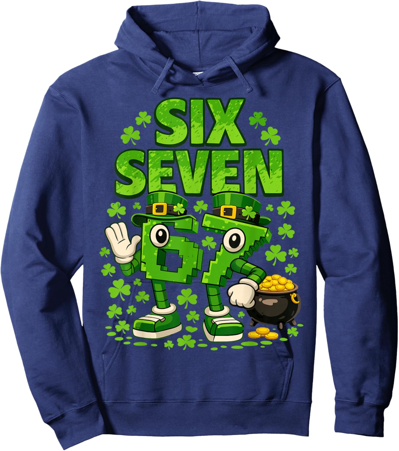 Kids Meme 67 Six Seven Shamrock 6 7 St Patrick Day Hoodie - Hoodie | Navy