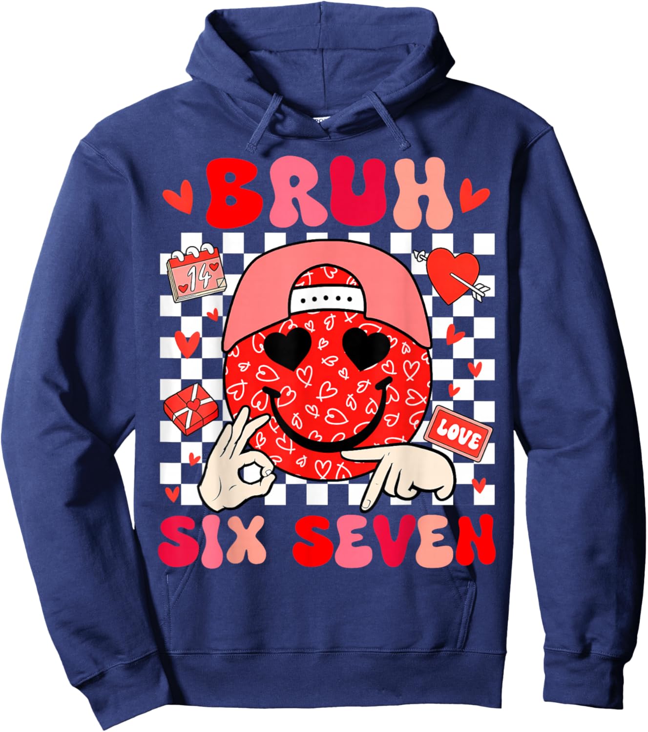 Bruh 67 Valentines Meme Six Seven Heart 6 7 Boys Girls Kids Hoodie - Hoodie | Navy