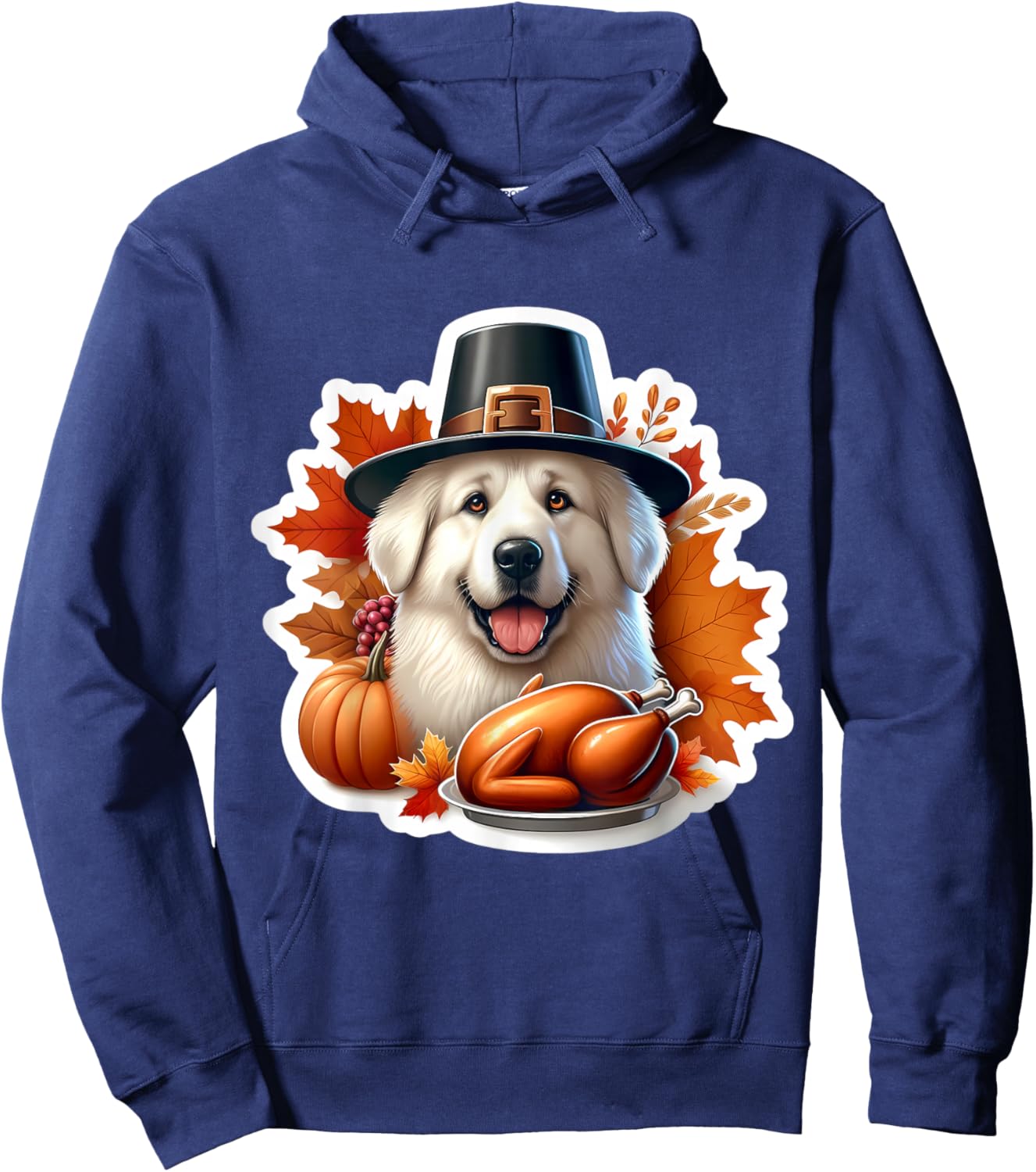 Thanksgiving Great Pyrenees Dog Owner Lover Funny Turkey Mom Hoodie - Hoodie | Navy