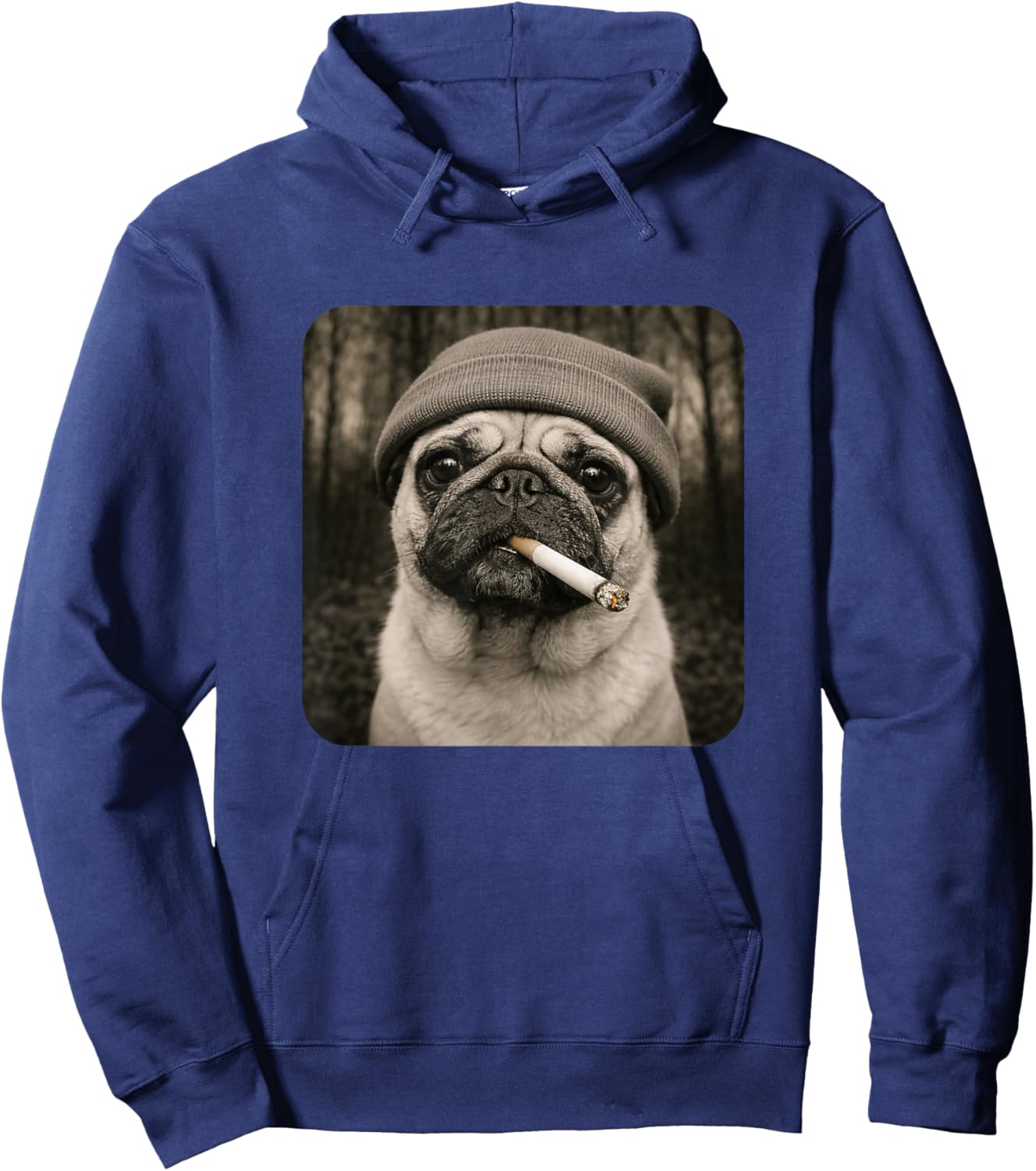 Funny Smoking Pug Dog Meme Cigarette Grunge Beanie Cigarette Hoodie - Hoodie | Navy