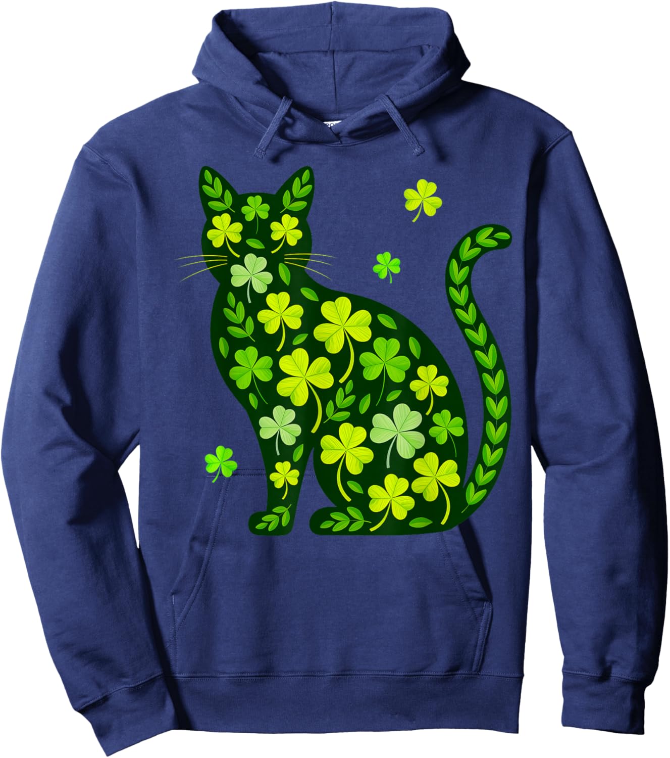 Cat St Patricks Day Lucky Shamrock Saint Pattys Girls Women Hoodie - Hoodie | Navy