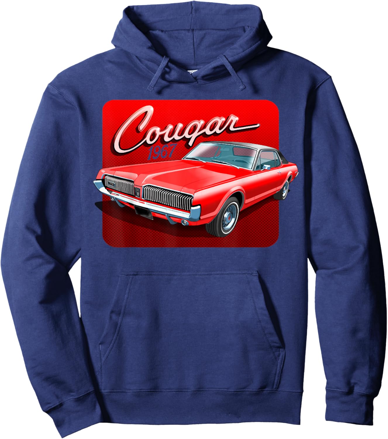 1967 67 Mercury Cougar Red Classic Vintage Old Car USA Flag Hoodie - Hoodie | Navy