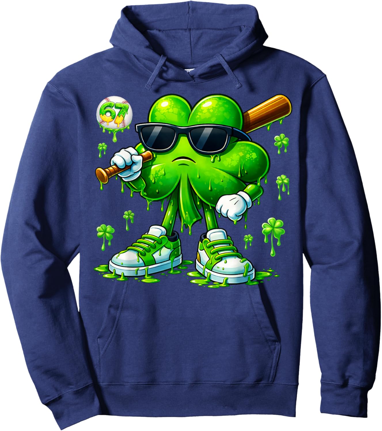 Funny Dripping Drip Shamrock Baseball St Patrick Men Boy Kid Hoodie - Hoodie | Navy