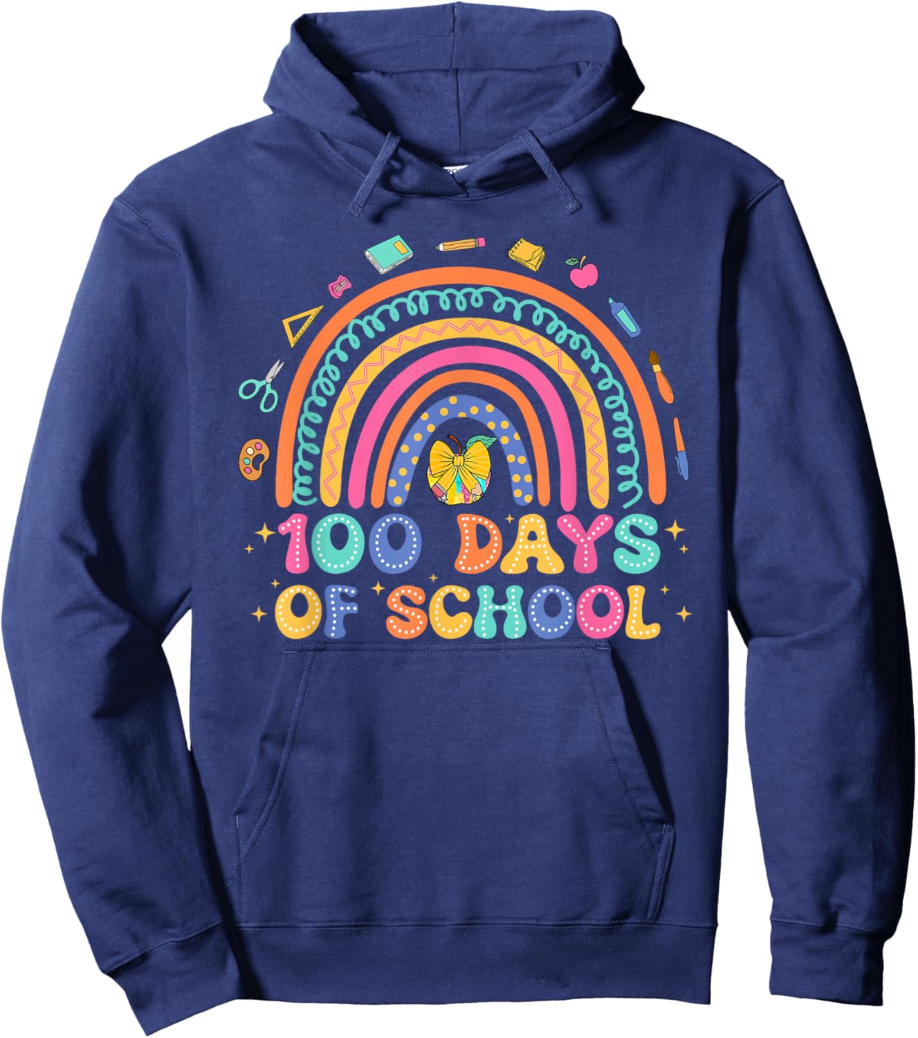 Cute 100 Days of School Rainbow 100th Day Women Girls Kids Hoodie - Hoodie | Navy