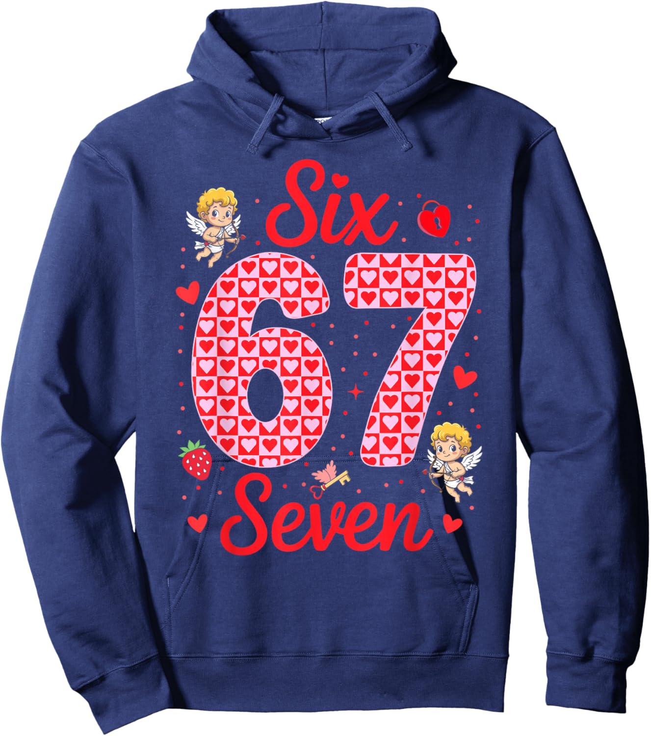 Funny Six Seven 67 Valentines Day Boys Girls Kids 6 7 Meme Hoodie - Hoodie | Navy