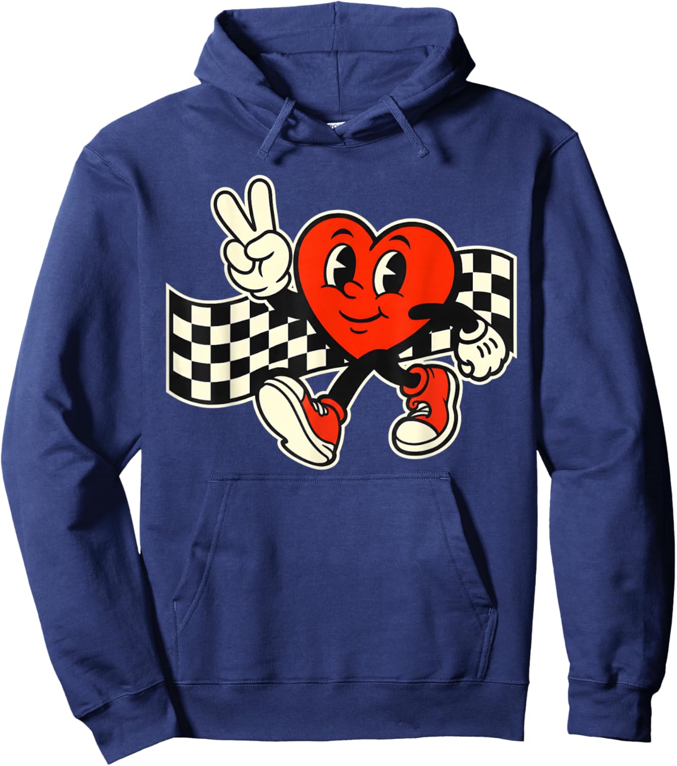 Valentine's Day Heart Peace Hand Retro Groovy Men Women Kids Hoodie - Hoodie | Navy