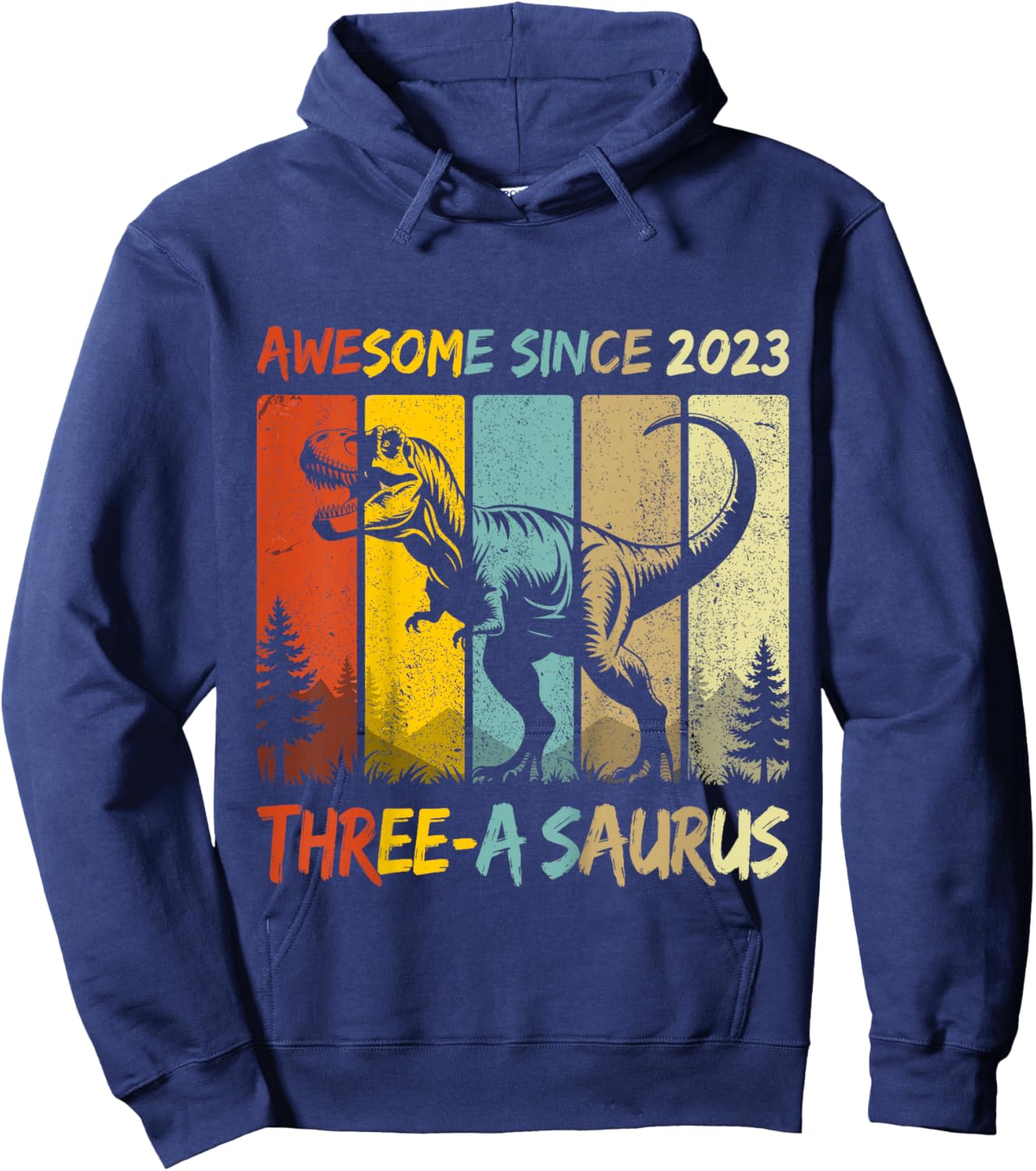 Kids 3 Year Old Dinosaur 3rd Birthday Three Saurus Boys Born 2023 Hoodie - Hoodie | Navy