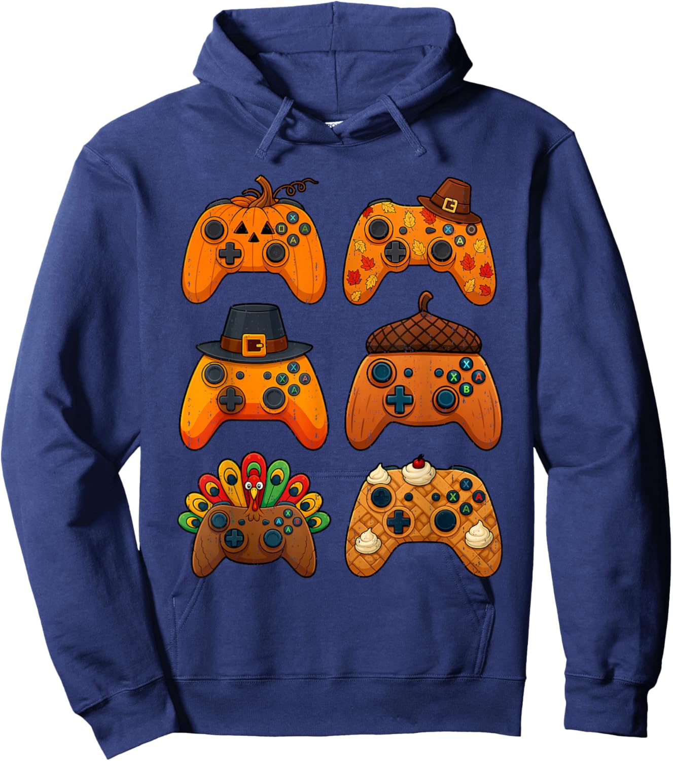 Gamer Turkey Fall Thanksgiving Video Game Gaming Teen Boys Hoodie - Hoodie | Navy