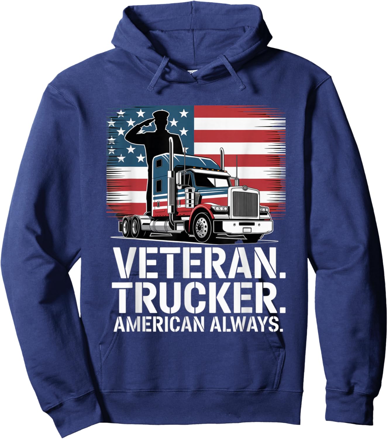 Trucker American Flag Diesel Long Haul 18 Wheeler Hoodie - Hoodie | Navy