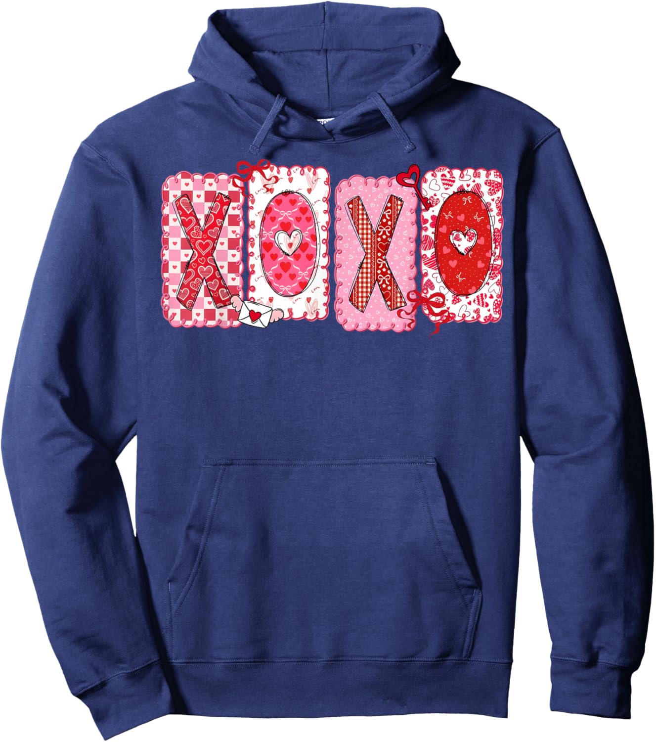 Happy Valentine Coquette Bow XOXO Hugs & Kisses Girl Women Hoodie - Hoodie | Navy