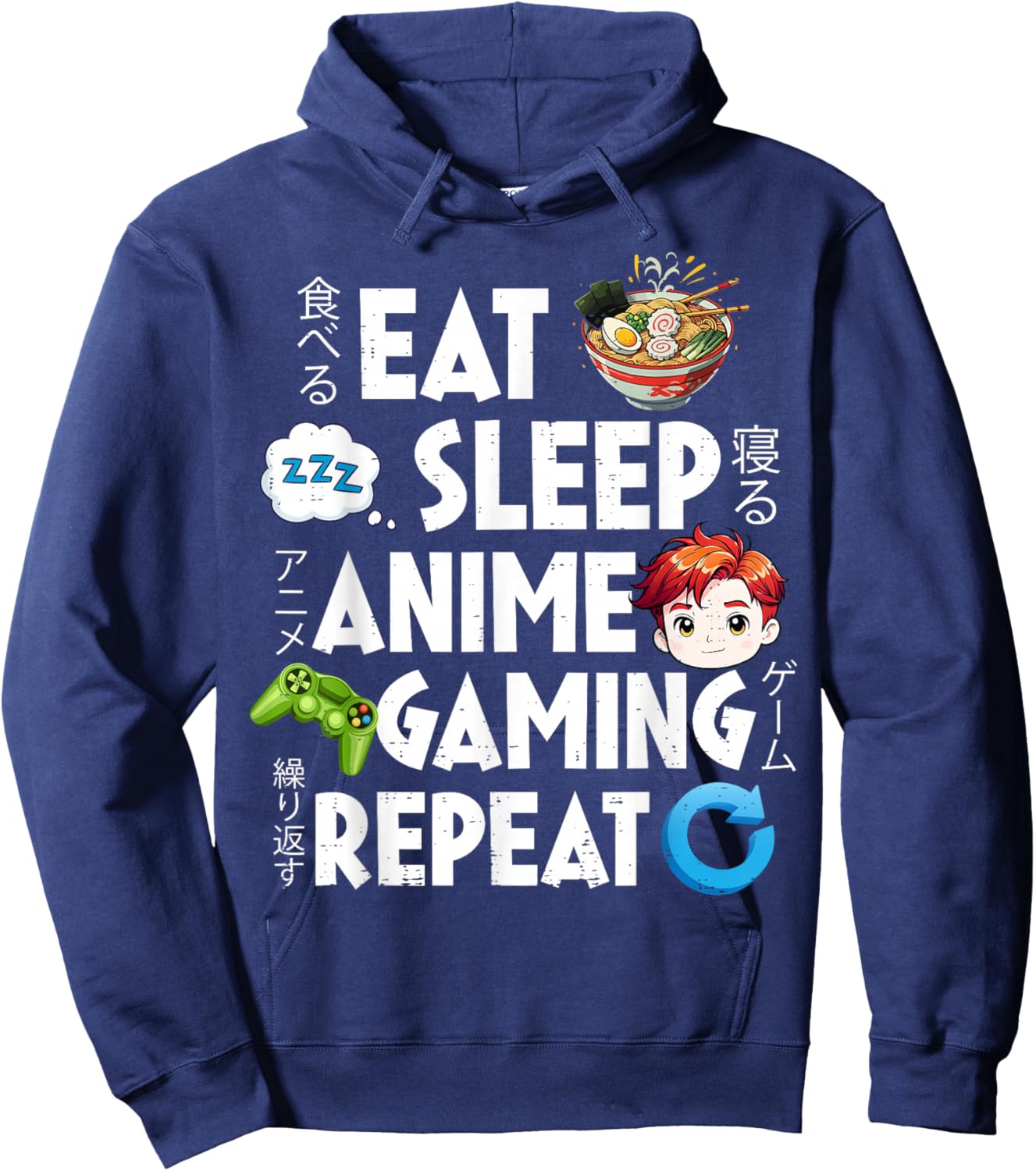 Eat Sleep Anime Gaming Repeat Kawaii Otaku Anime Manga Hoodie - Hoodie | Navy