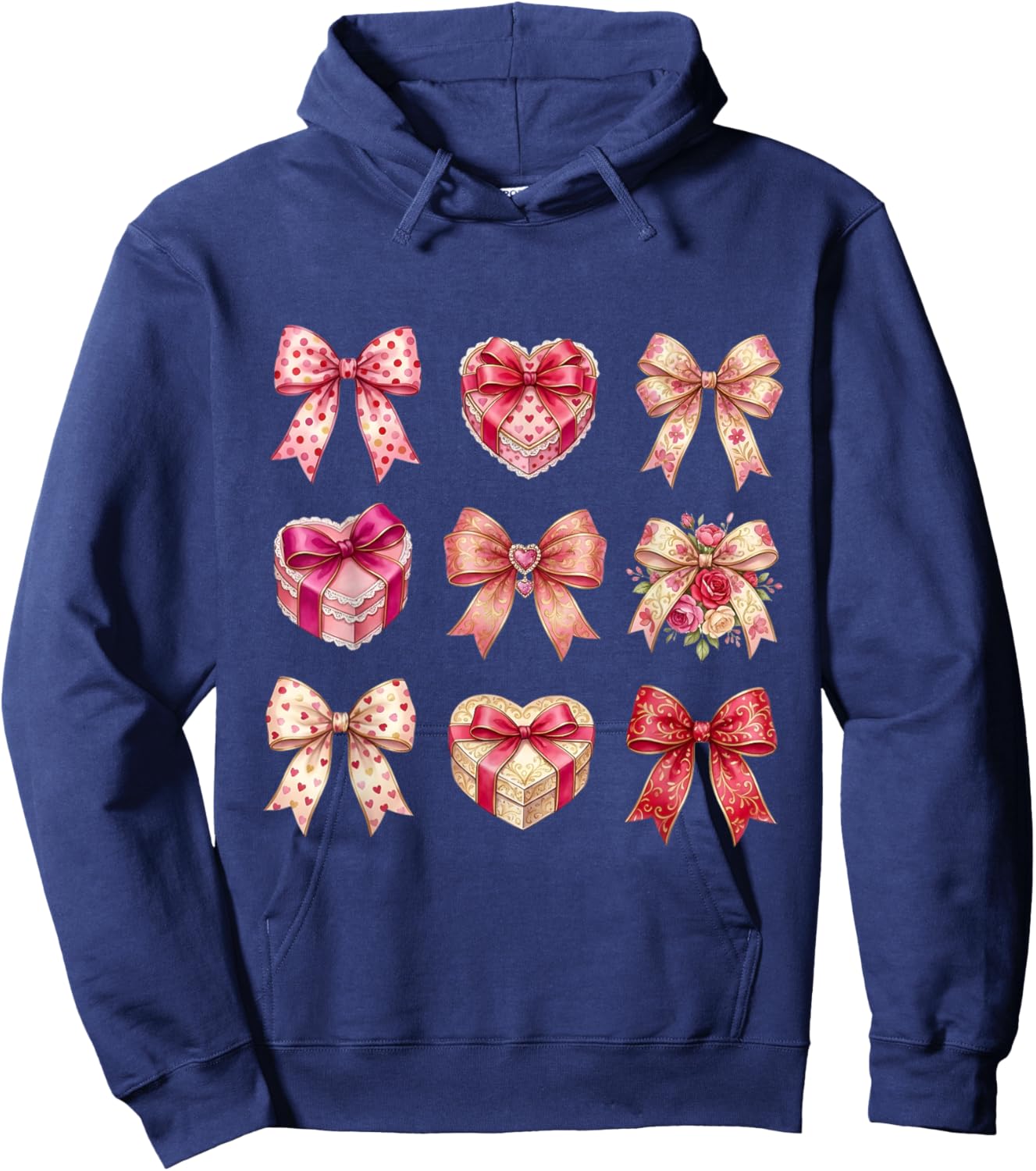 Valentines Day Hearts Coquette Bow Women Girls Boys Hoodie - Hoodie | Navy