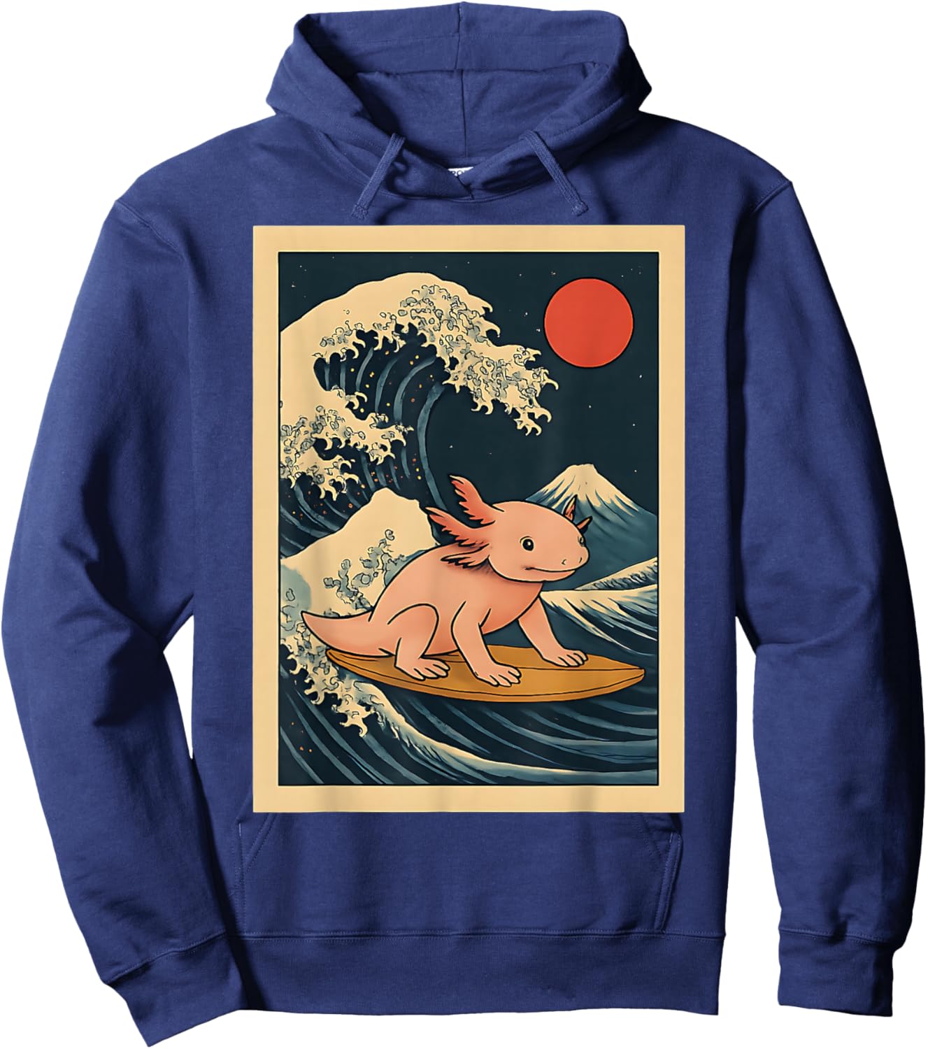Japanese Kanagawa Surfing Axolotl Funny Ocean Wave Art Hoodie - Hoodie | Navy