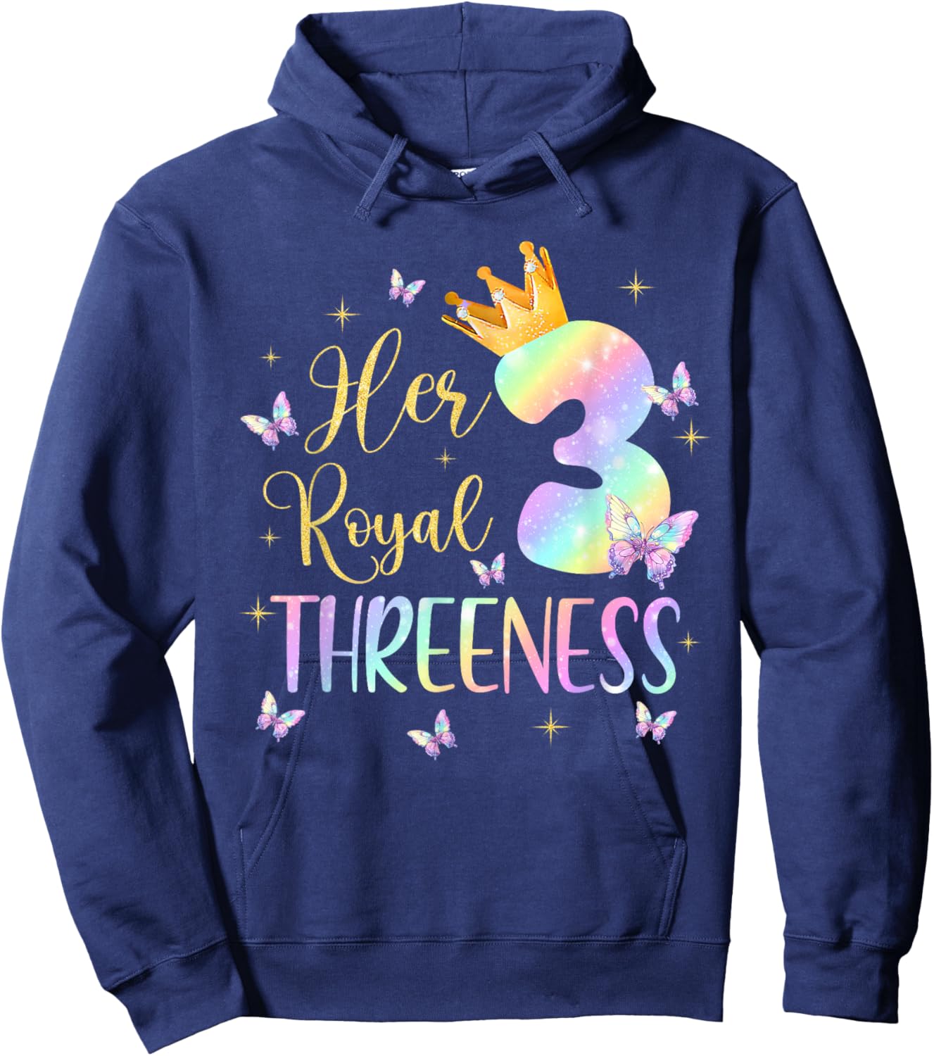 Her Royal Threeness 3 Year Old Butterfly Theme 3rd Bday Hoodie - Hoodie | Navy