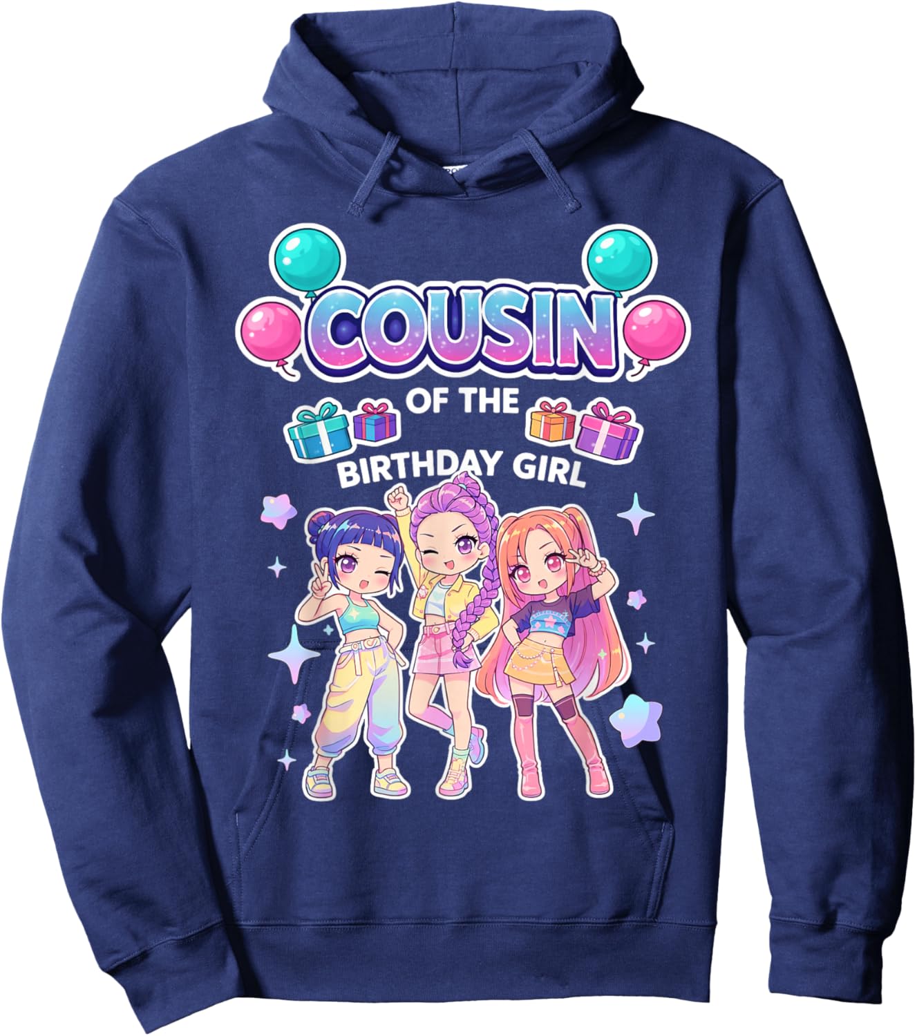 Cousin of The Birthday Girl Cute Chibi Funny Korean Pop Hoodie - Hoodie | Navy