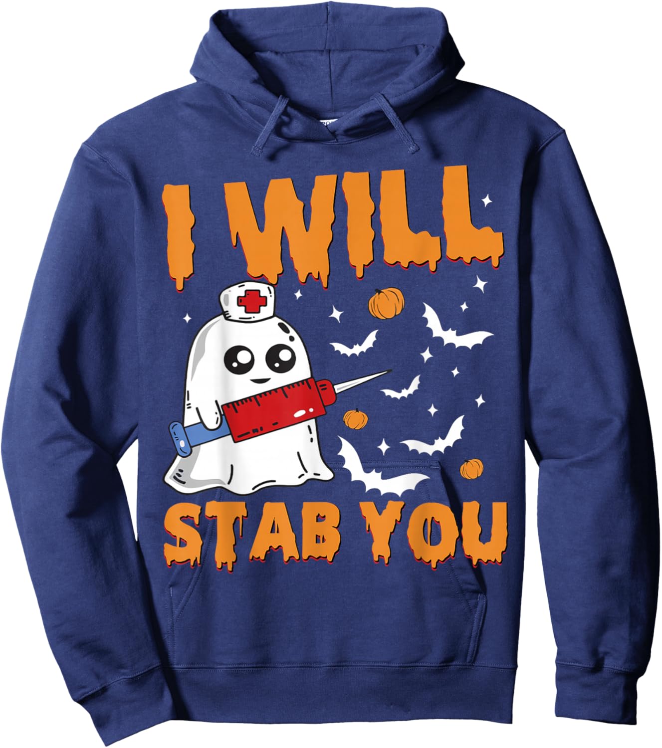 I Will Stab You Ghost Nurse Retro Funny Halloween for Nurses Hoodie - Hoodie | Navy
