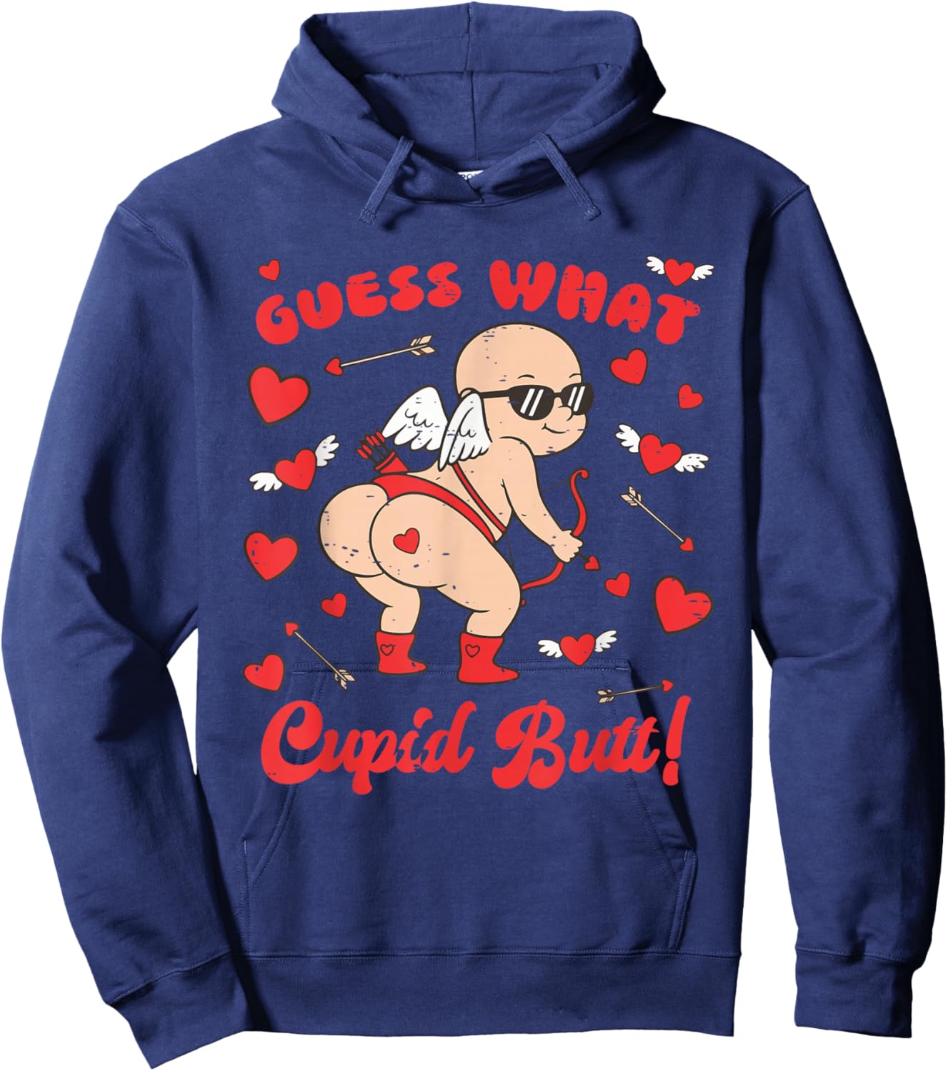 Funny Valentine Guess What Cupid Butt Heart XOXO Be Mine Hoodie - Hoodie | Navy