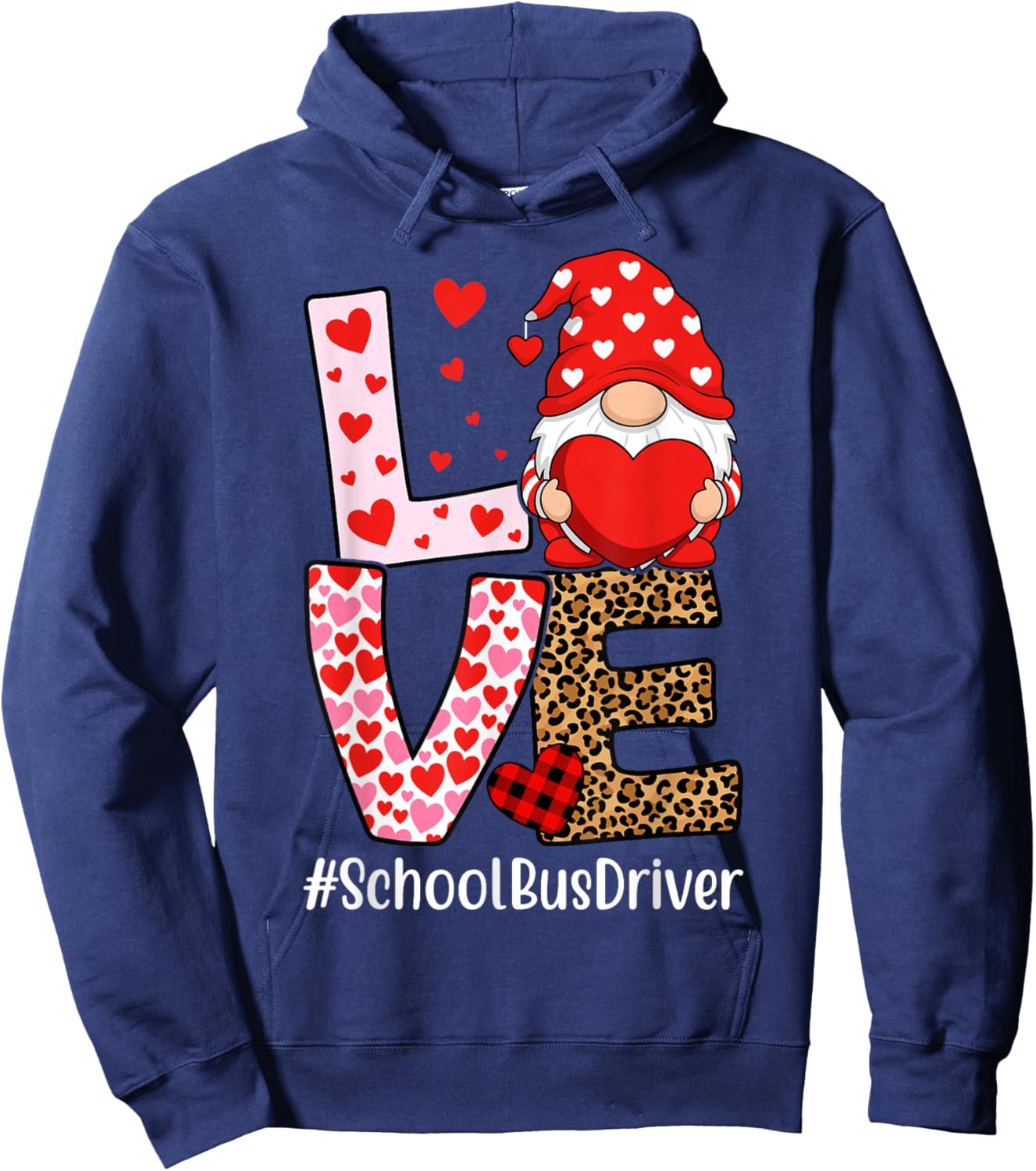 School Bus Driver Love Gnome Heart Valentine's Day Hoodie - Hoodie | Navy
