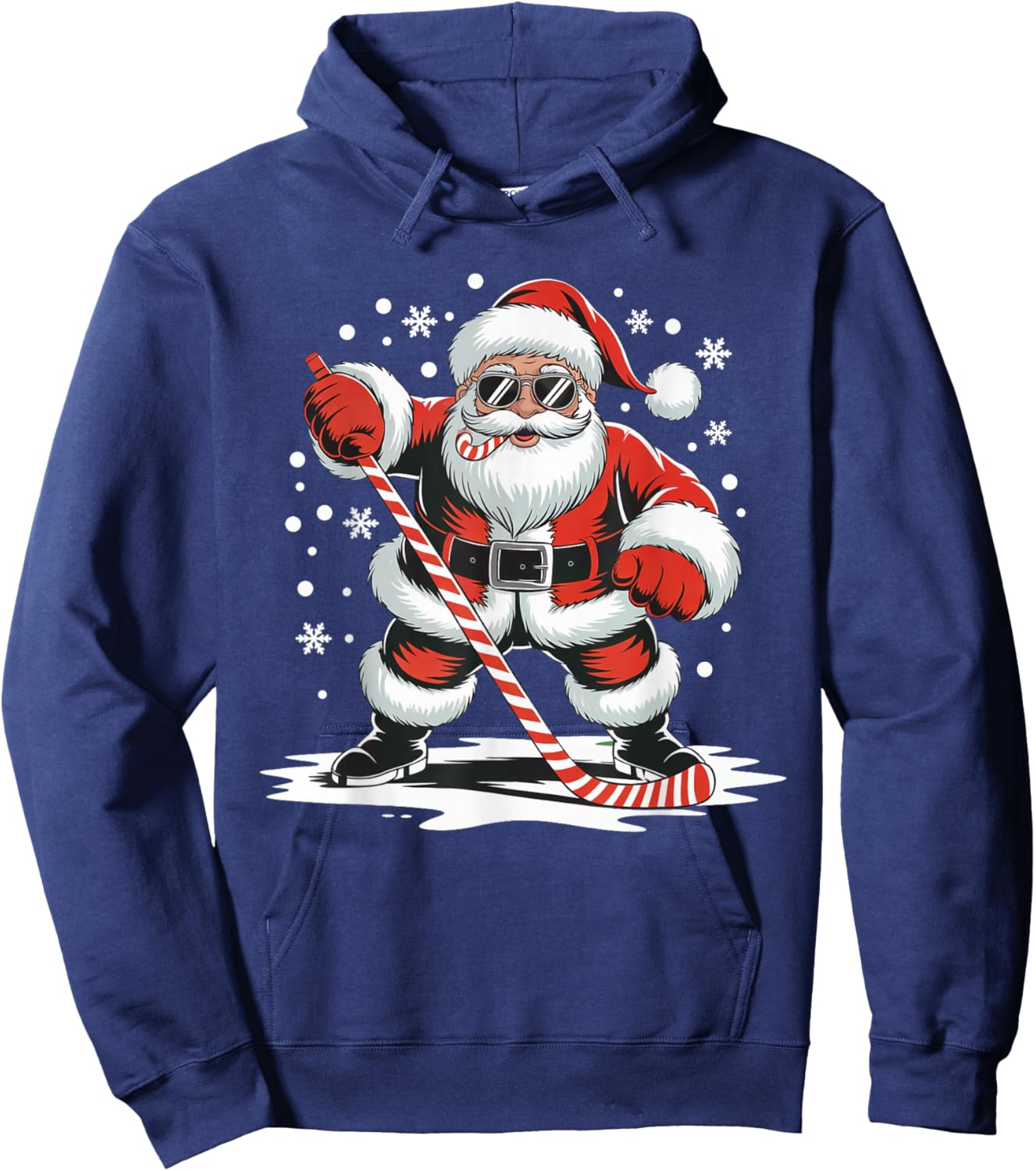 Hockey Christmas Santa Playing Sport Skating Candy Cane Fun Hoodie - Hoodie | Navy