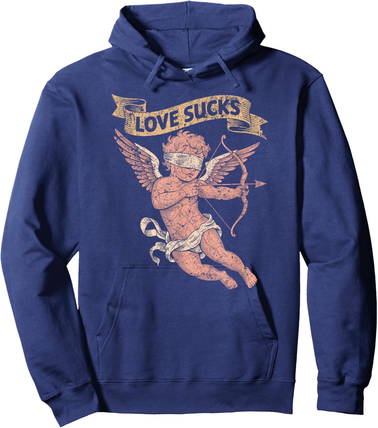 Love Sucks Blind Faded Cupid Singles Design Hoodie - Hoodie | Navy
