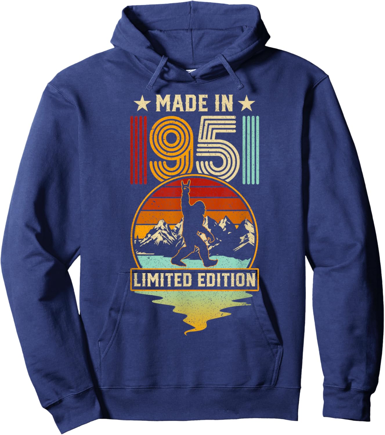 Retro 1951 75th Birthday Funny Bigfoot Adventure 75-Year-Old Hoodie - Hoodie | Navy