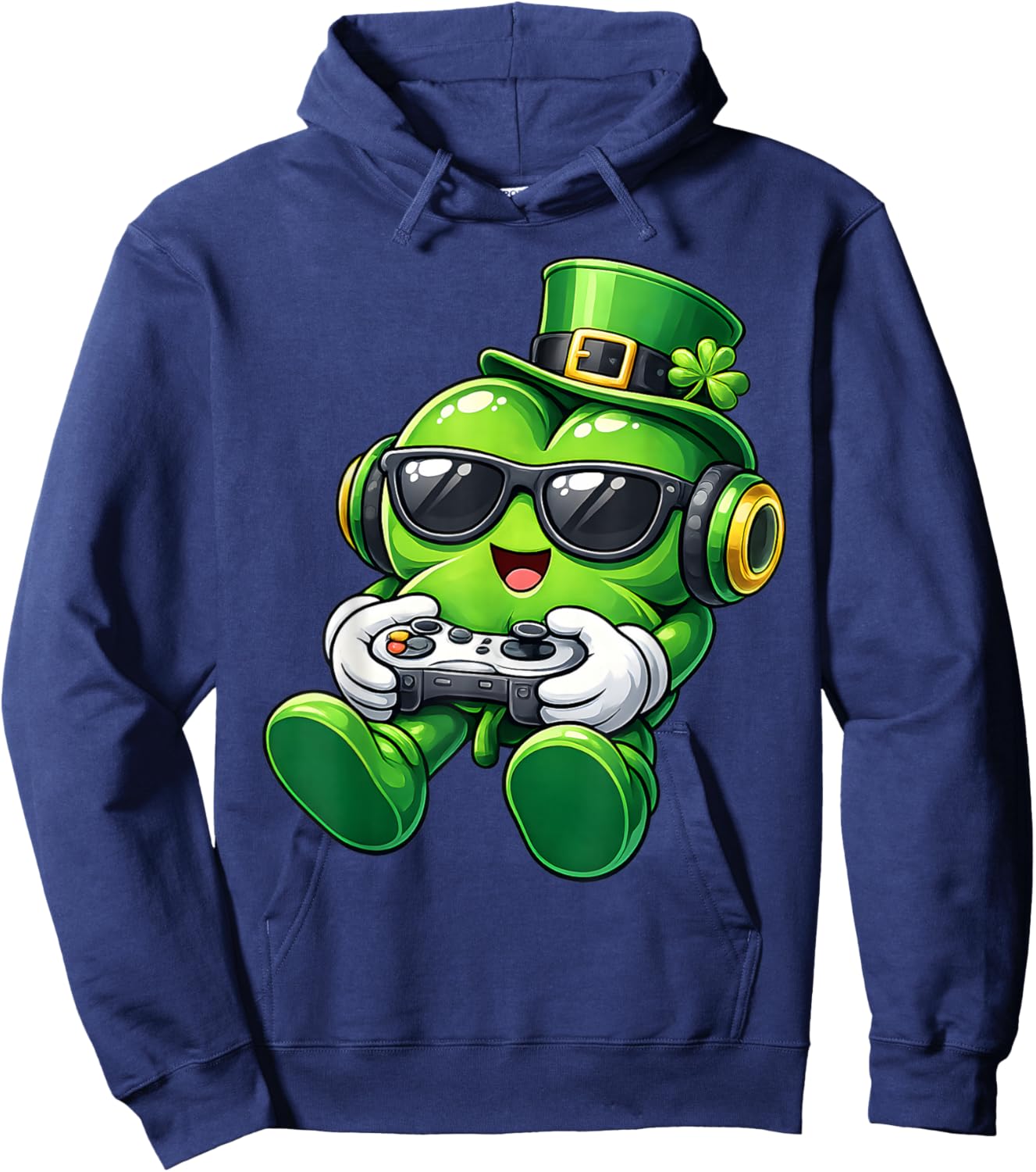 Video Game Shamrock St Patricks Day Gamer Boys Kids Gaming Hoodie - Hoodie | Navy
