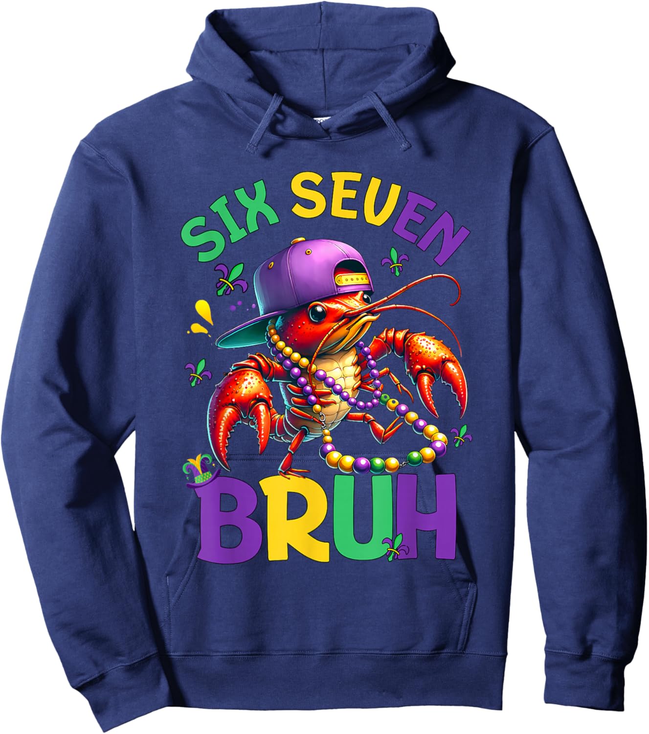 Bruh 67 Mardi Gras Crawfish Six Seven 6 7 Boys Mardi Gras Hoodie - Hoodie | Navy
